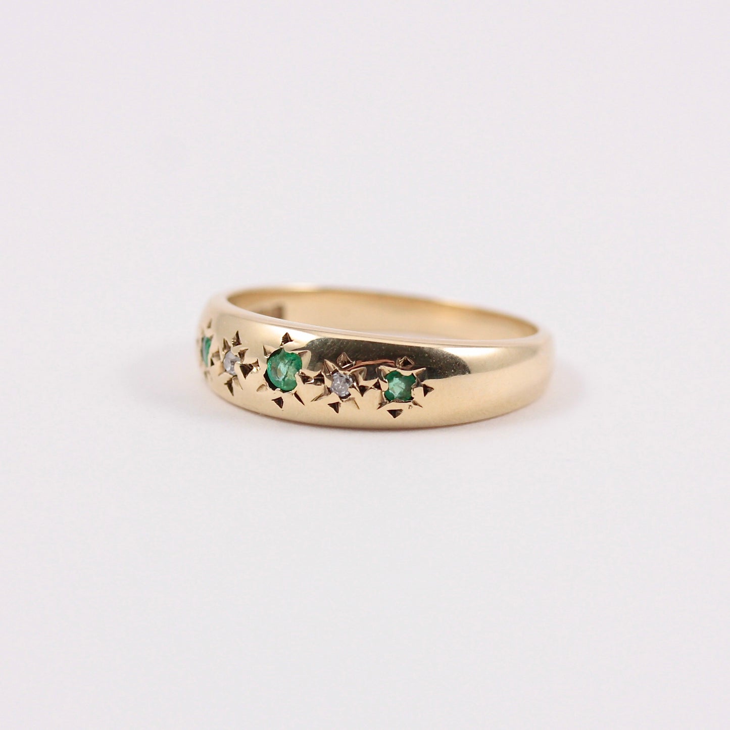 Vintage 9ct Gold Emerald & Diamond Gypsy Ring, 1979