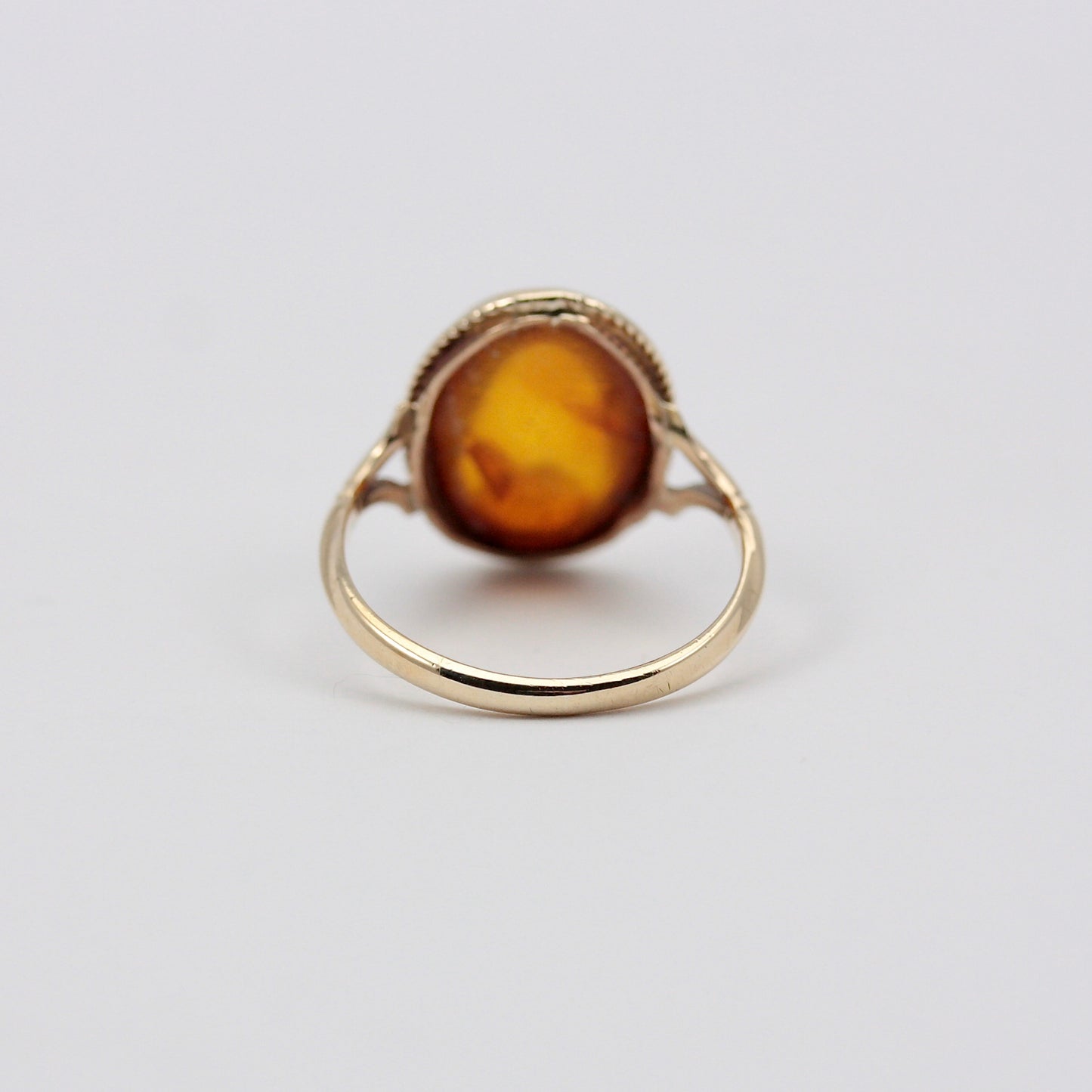 Vintage 9ct Gold and Amber Cabochon Ring, 1972