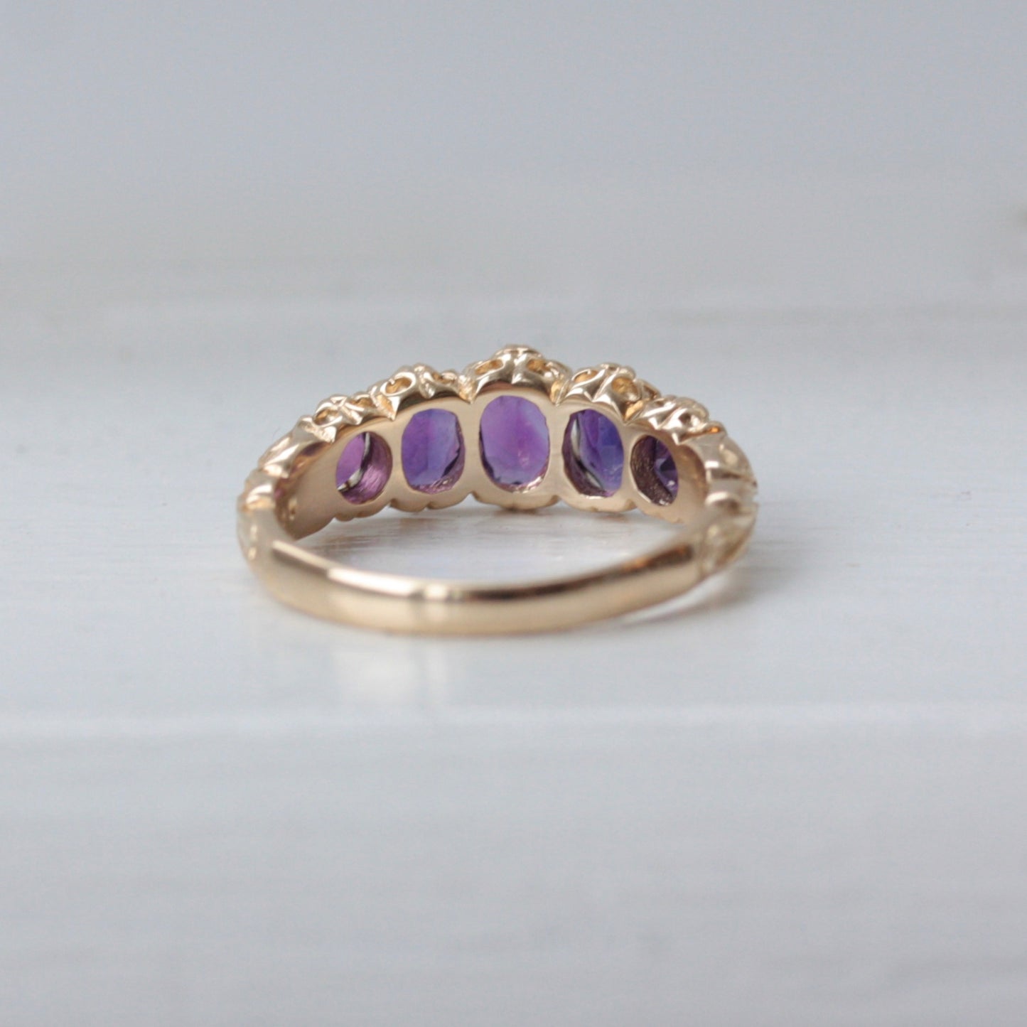 Vintage 9ct Gold Amethyst 5 Stone Ring, 1972