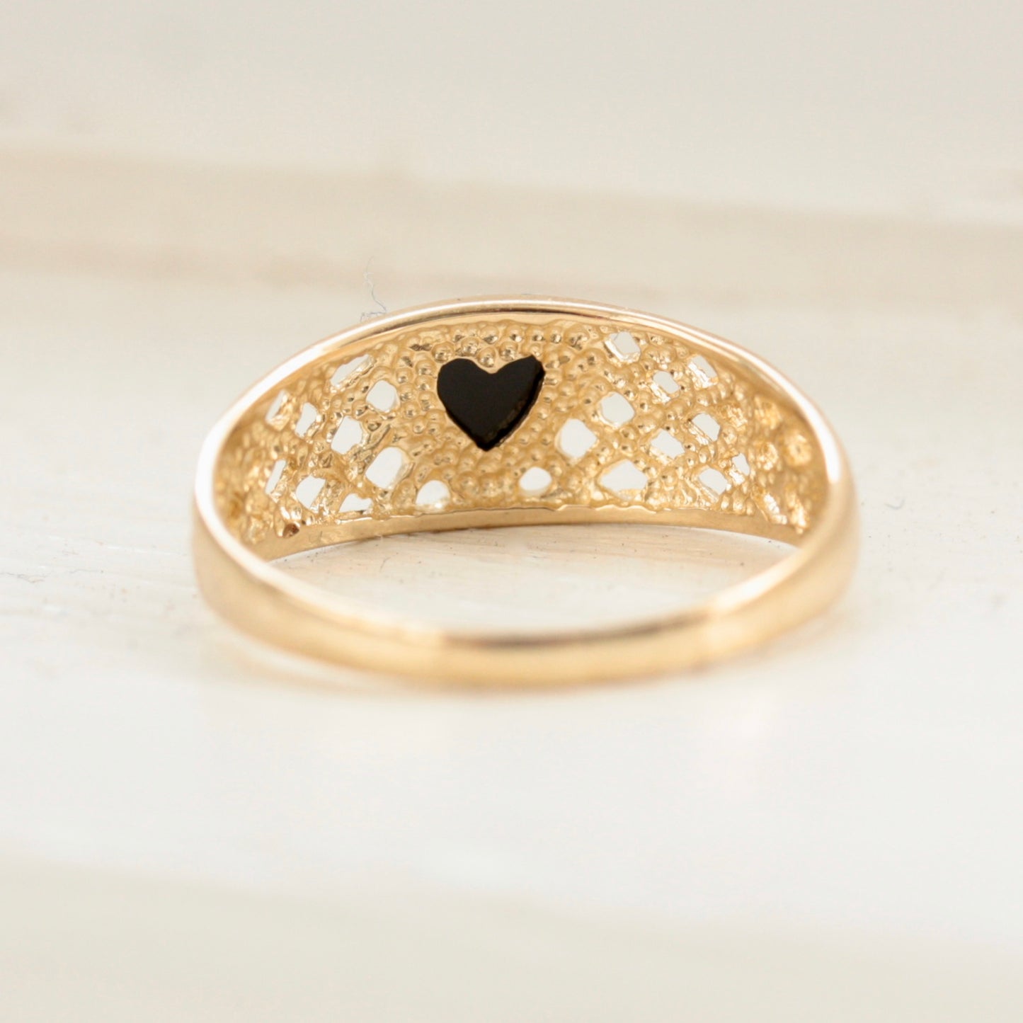Vintage 9ct Gold Black Onyx Heart Ring, 1992