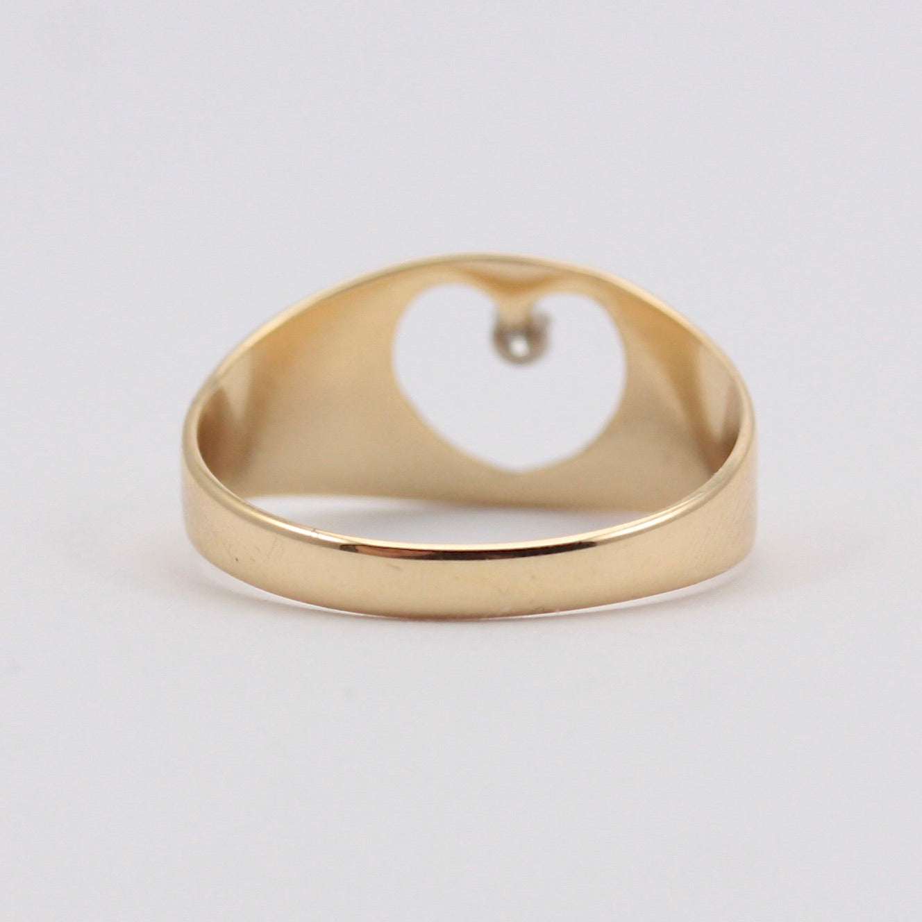 Vintage 9ct Gold Heart Cut Out Band with Diamond, 1978