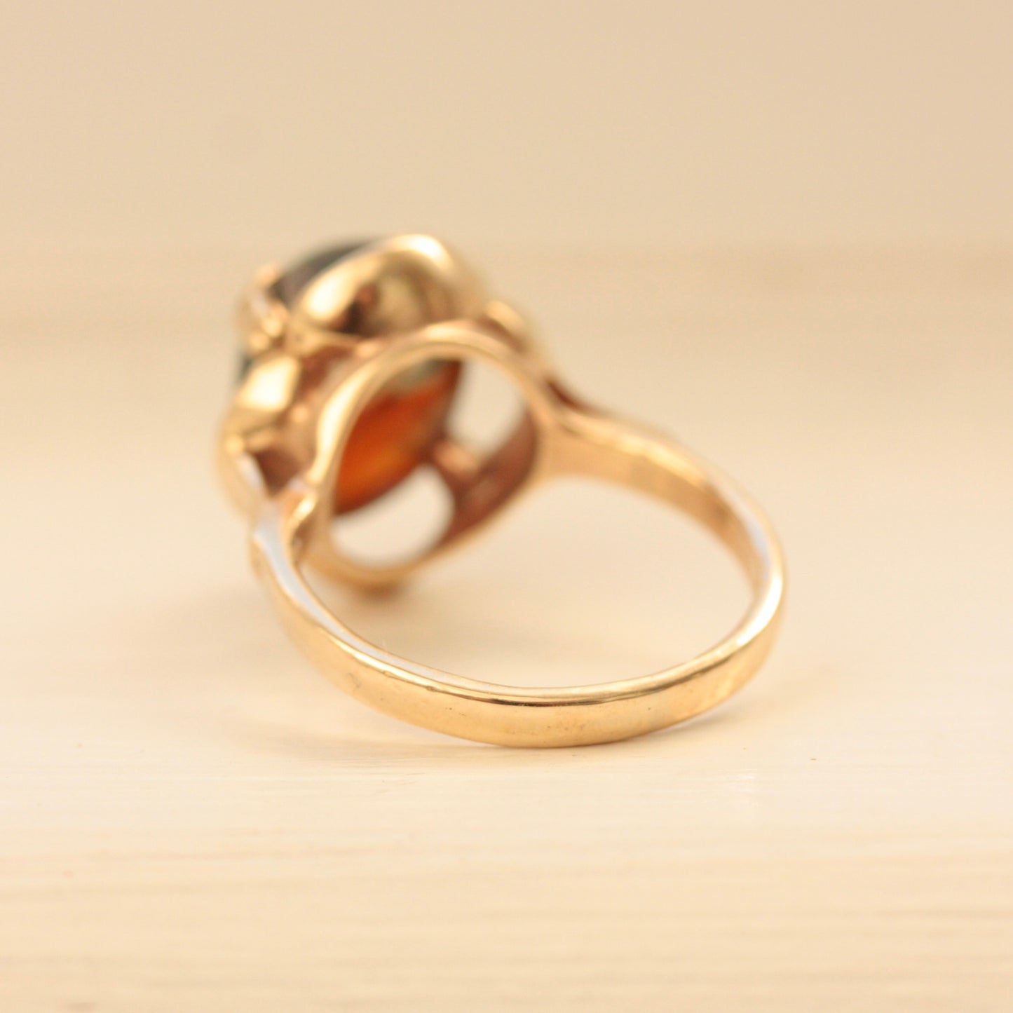 Vintage 9ct Gold Moss Agate Ring, 1977