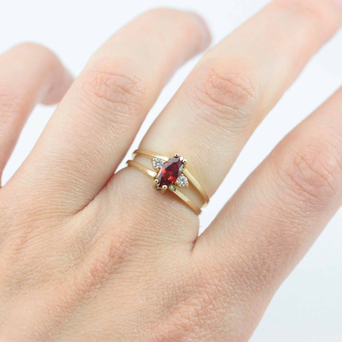 Pre-owned 14ct Gold Reversible Ring with CZ Gemstones