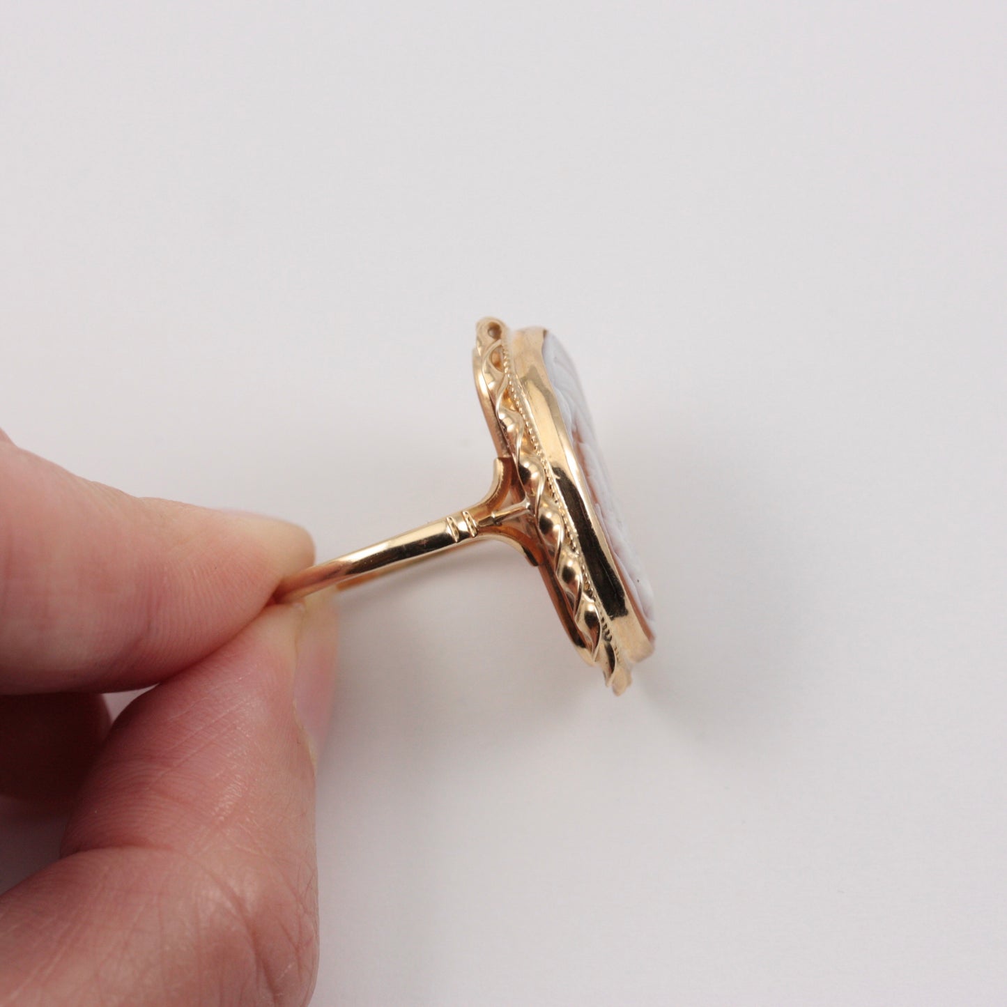 Vintage 9ct Gold Carved Shell Cameo Statement Ring, 1979