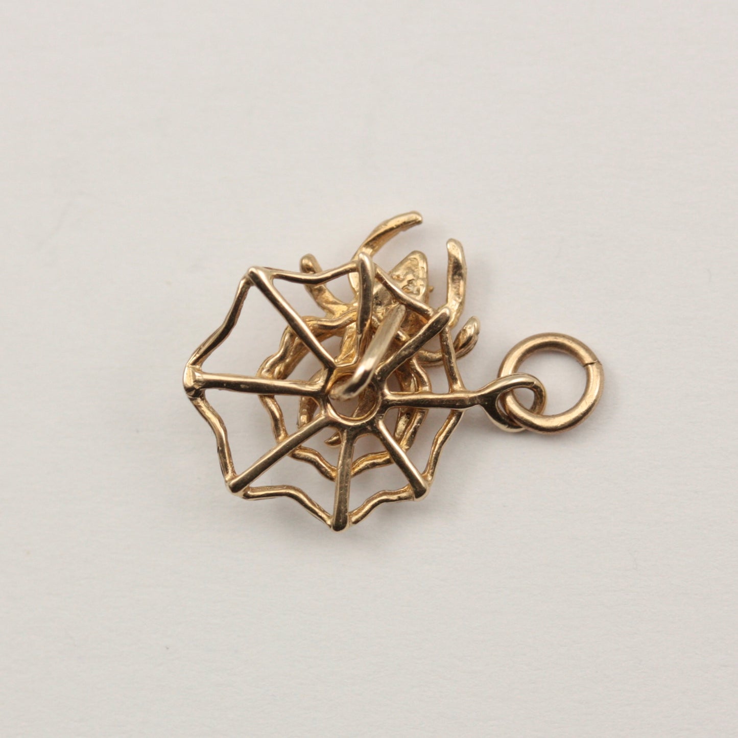 Pre-owned 9ct Gold Spider Web Charm with Articulated Spider