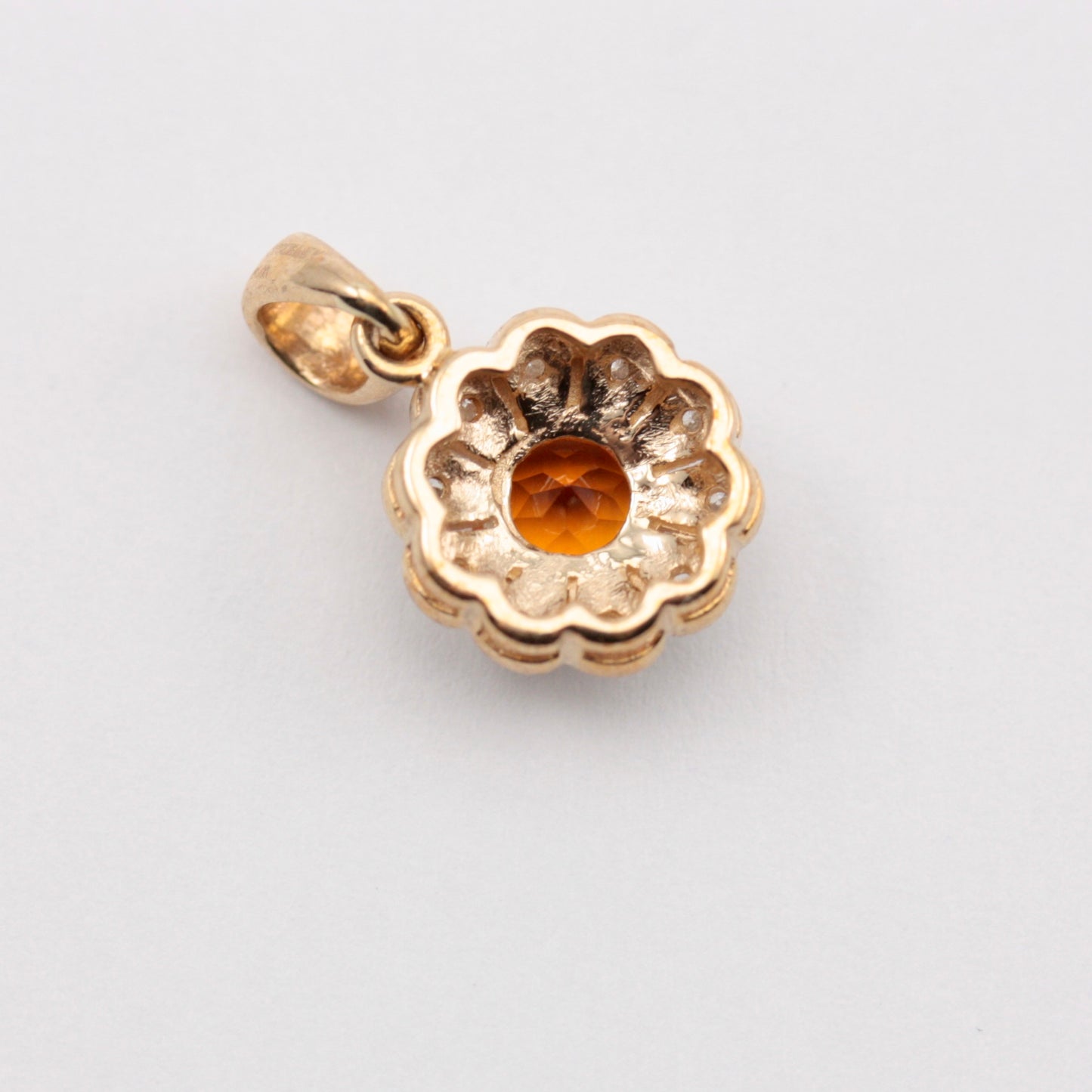Pre-owned 9ct Gold Citrine & Diamond Cluster Pendant, Luke Stockley