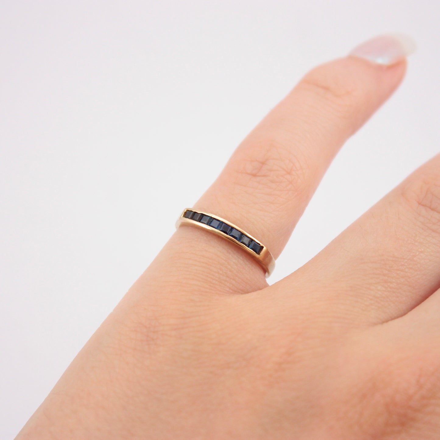 Pre-owned 14ct Gold Channel Set Square Sapphire Ring