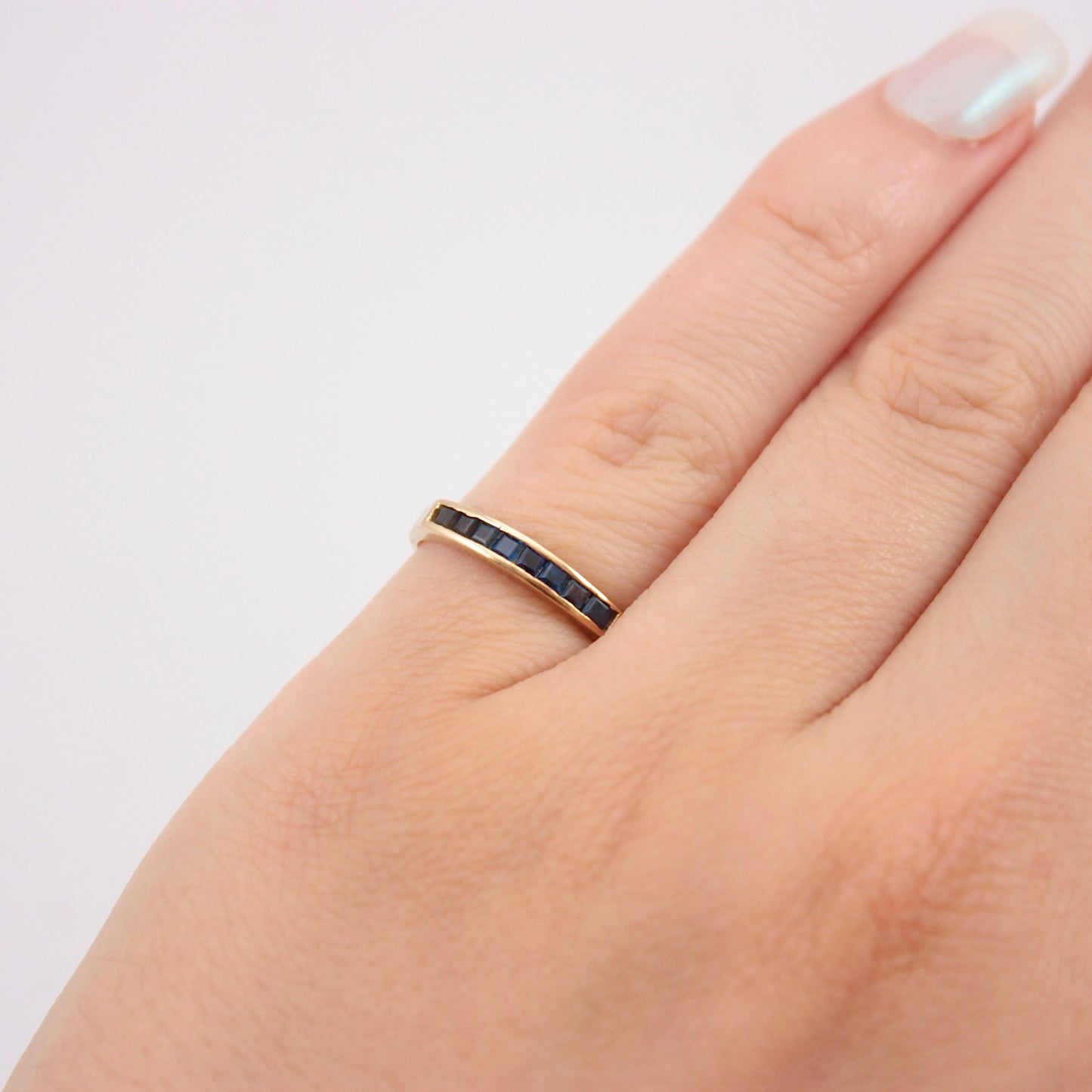 Pre-owned 14ct Gold Channel Set Square Sapphire Ring