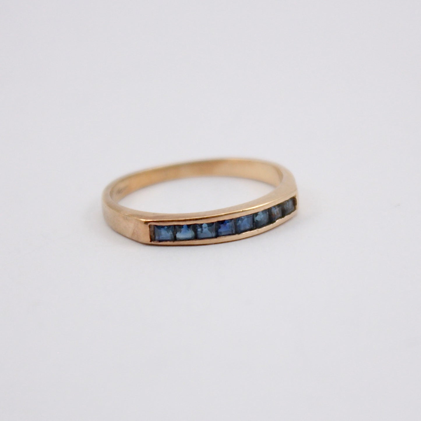 Pre-owned 14ct Gold Channel Set Square Sapphire Ring