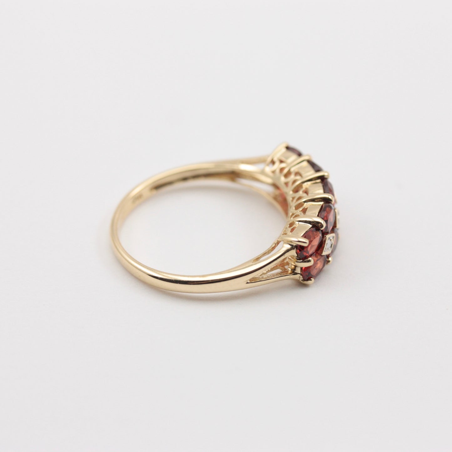 Pre-owned 9ct Gold Garnet Diamond Double Row Ring