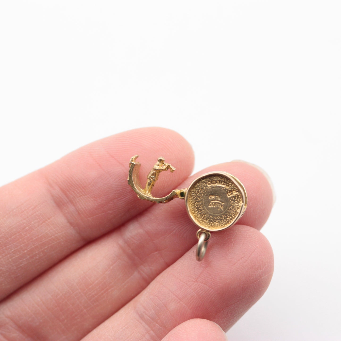 Vintage 9ct Gold Opening Drum Charm with Trumpeter, NUVO, 1961