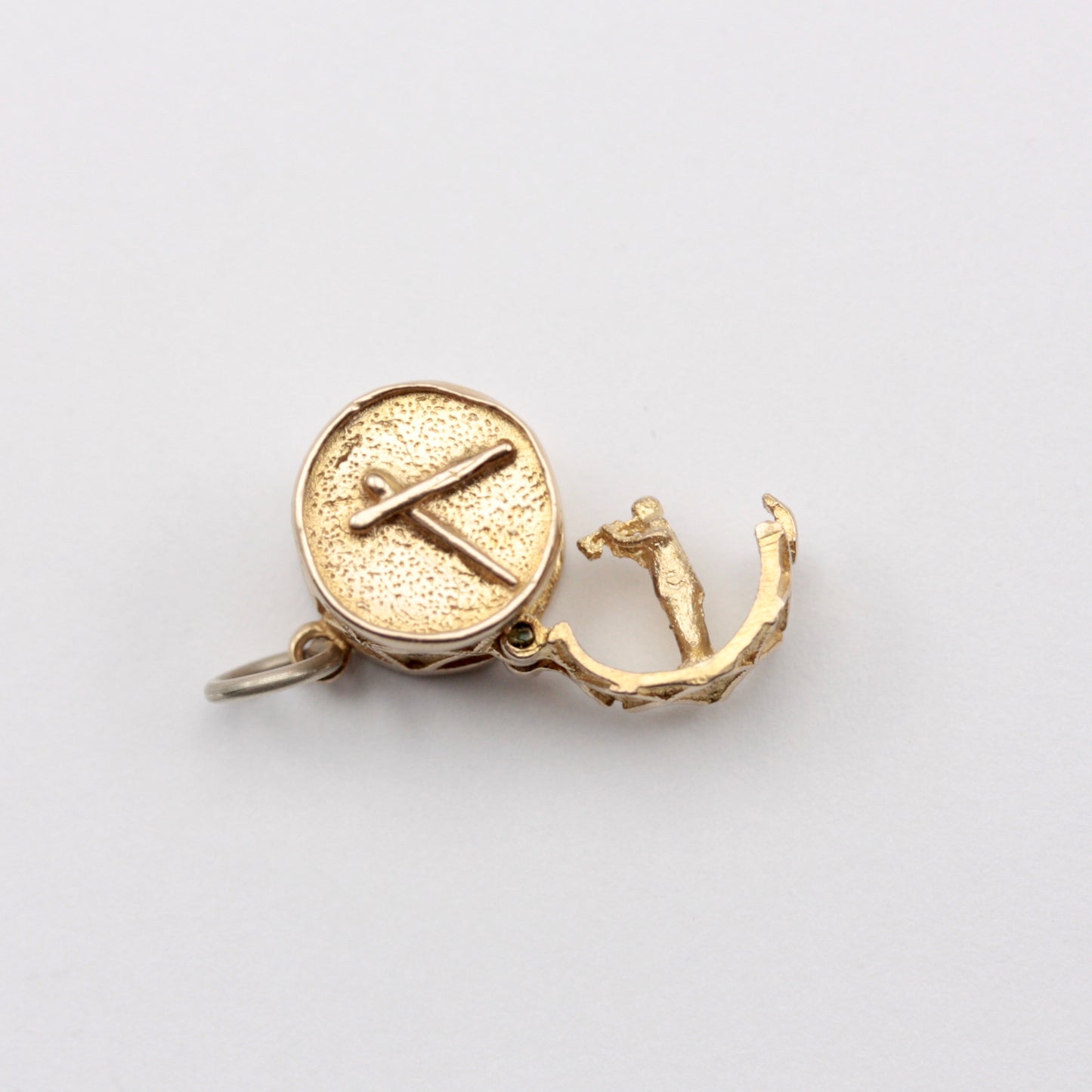 Vintage 9ct Gold Opening Drum Charm with Trumpeter, NUVO, 1961