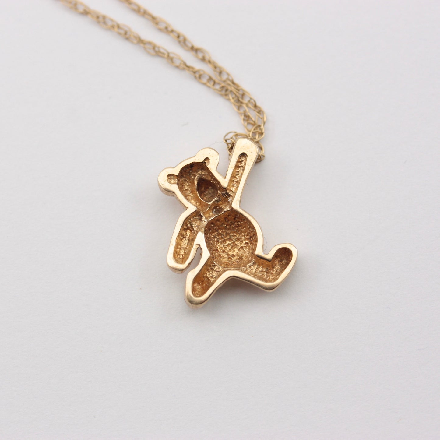 Vintage 9ct Gold Hanging Teddy Bear Pendant on Chain, c1990
