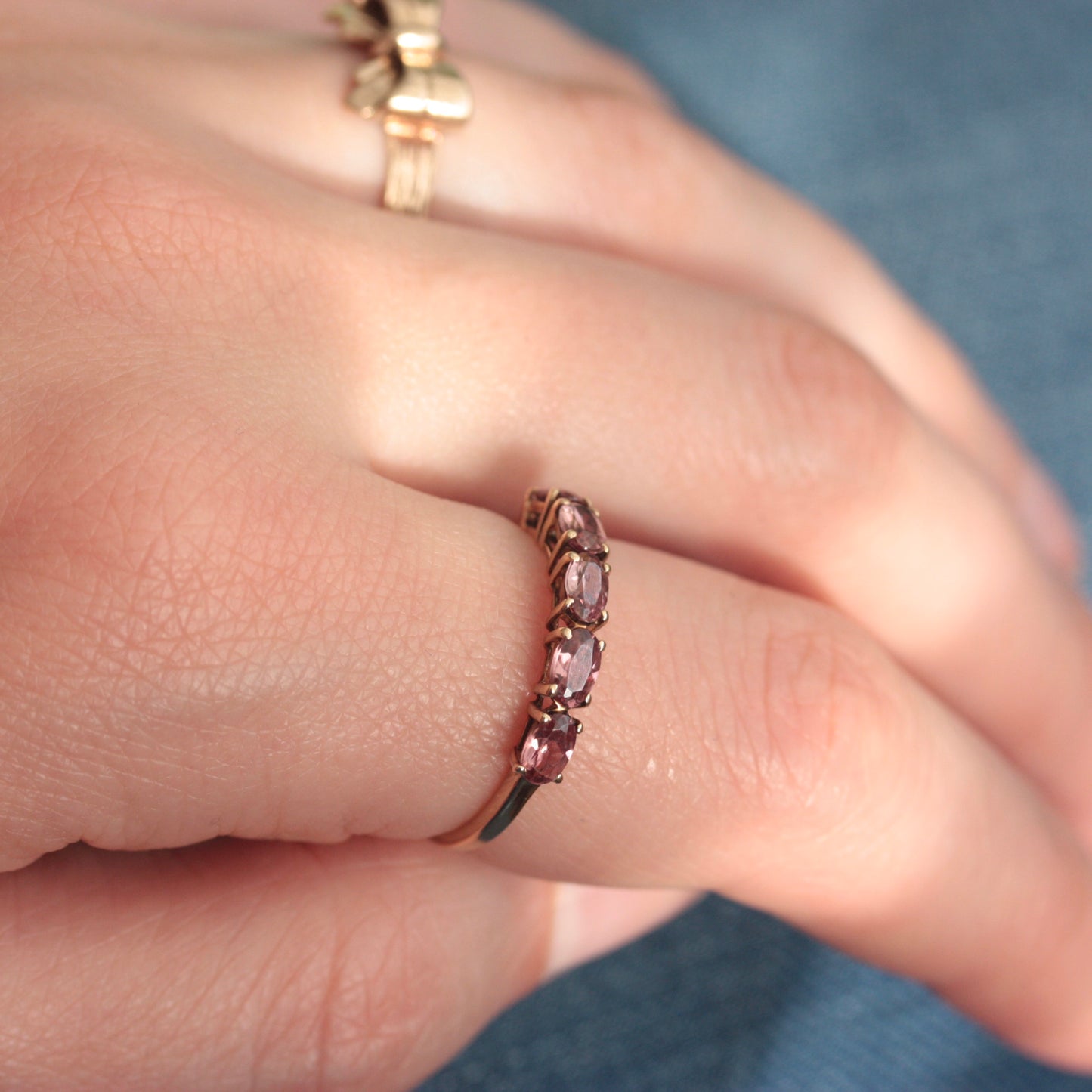 Pre-owned 9ct Gold Pink Gem 5 Stone Ring, 2015
