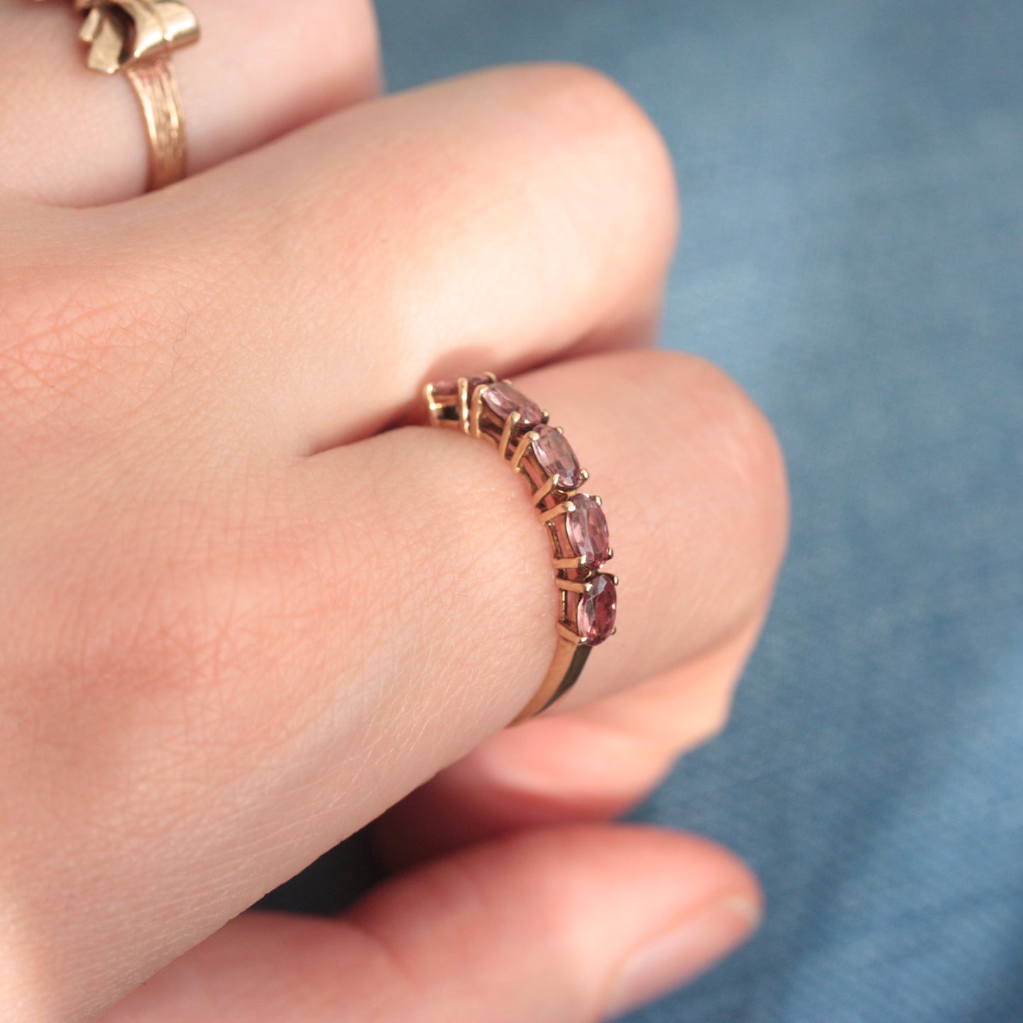 Pre-owned 9ct Gold Pink Gem 5 Stone Ring, 2015