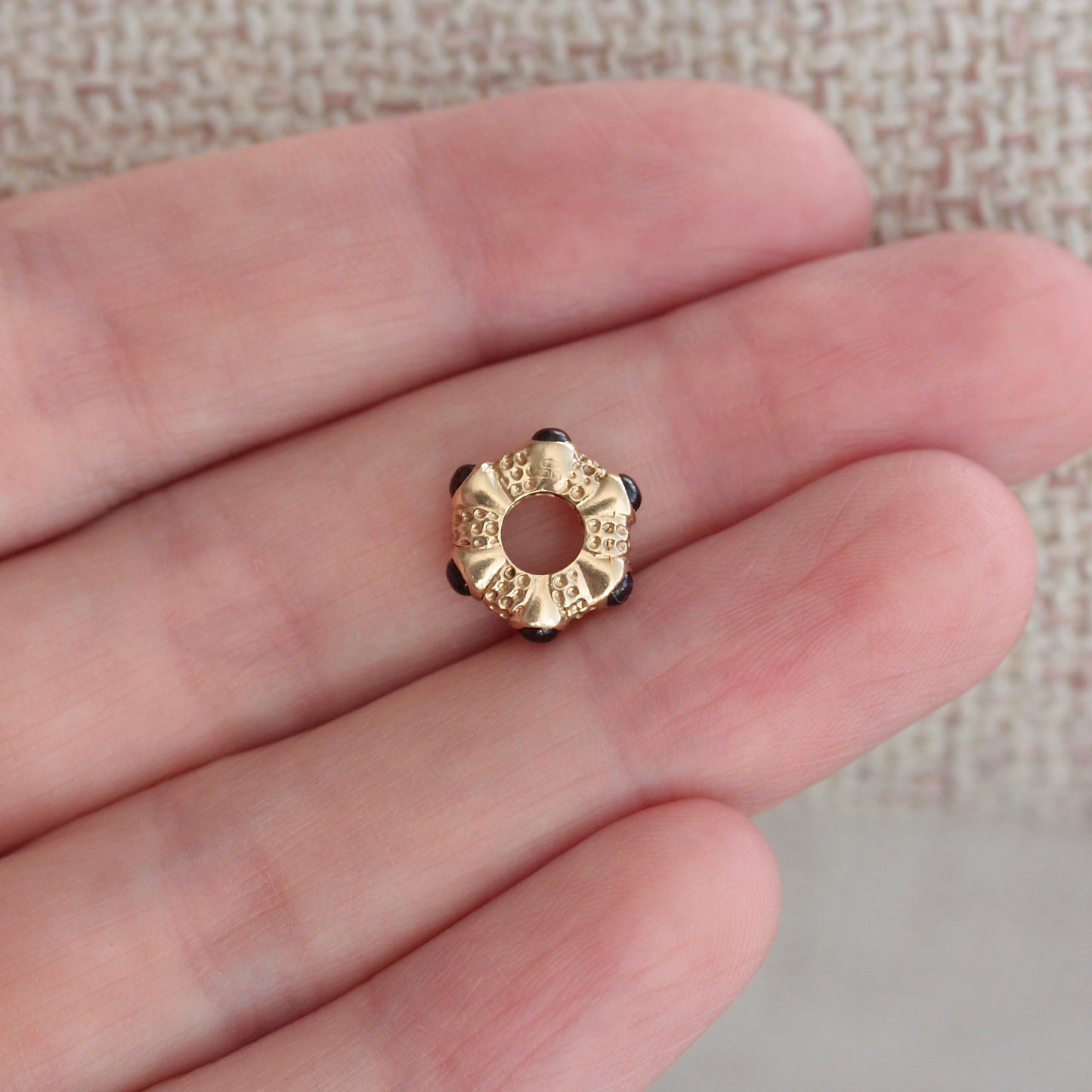 Pre-owned 14K Gold & Garnet Donut Bead Slider Pendant