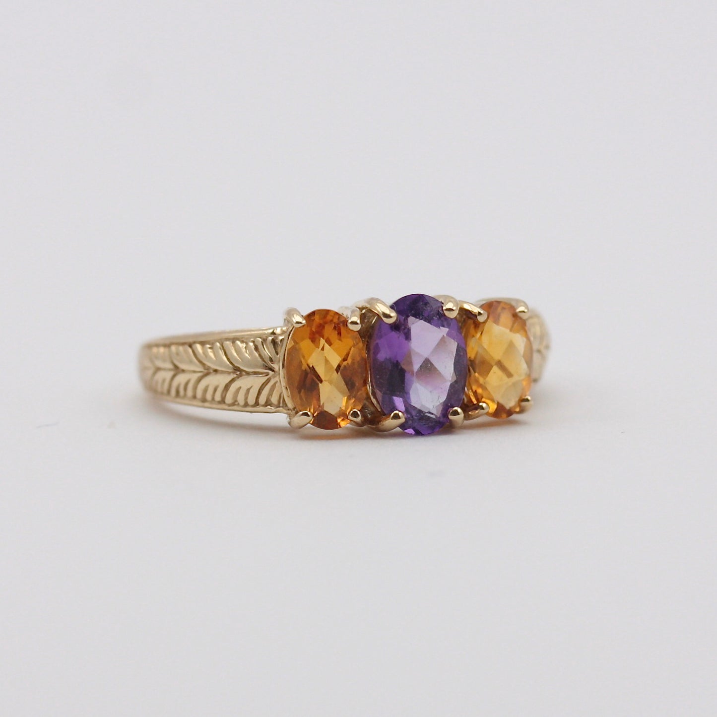 Pre-owned 9ct Gold Amethyst & Citrine Three Stone Ring