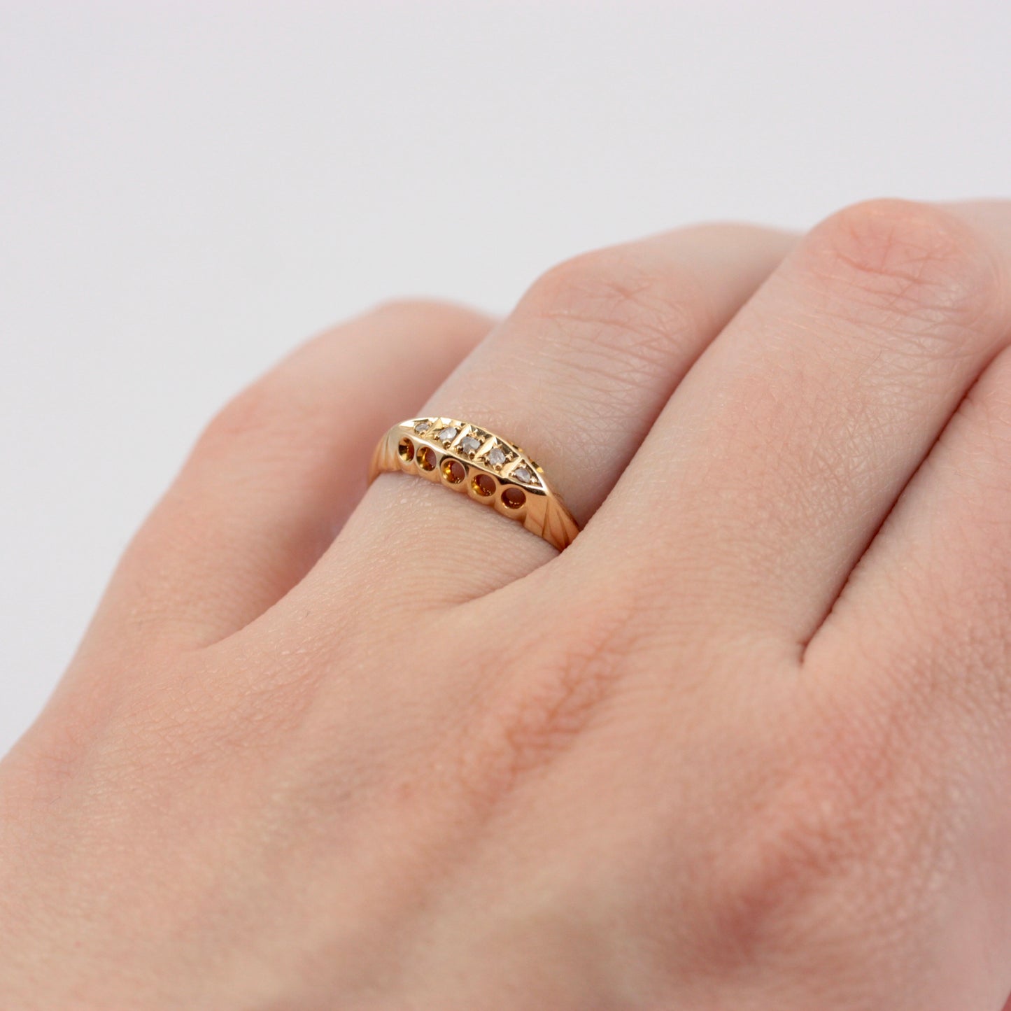 Antique Edwardian 18ct Gold Diamond Chip 5 Stone Boat Ring, 1907