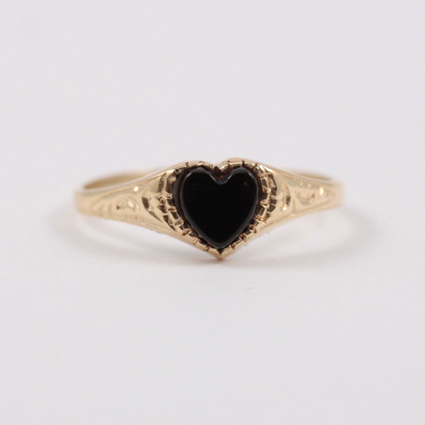 Vintage 9ct Gold Onyx Heart Signet Ring, 1993