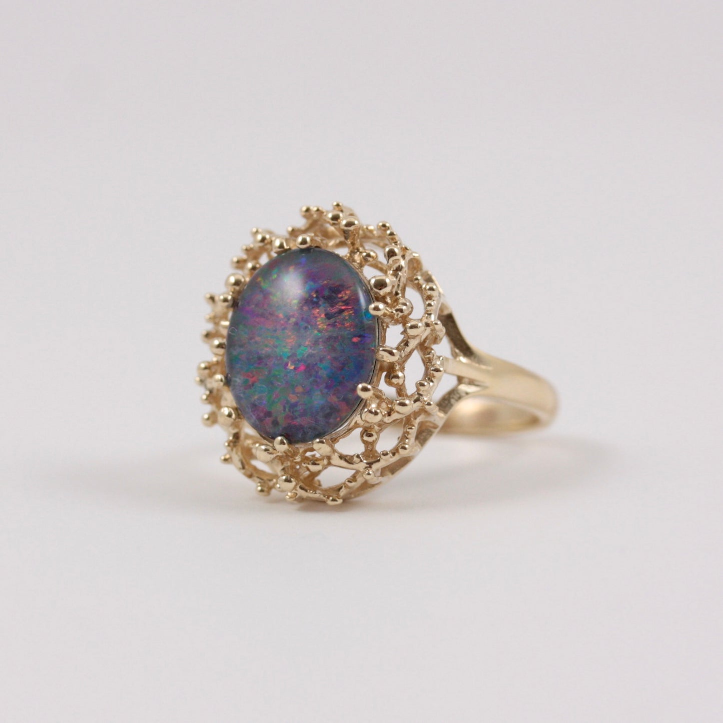 Vintage 9ct Gold Opal Triplet Statement Ring, 1976