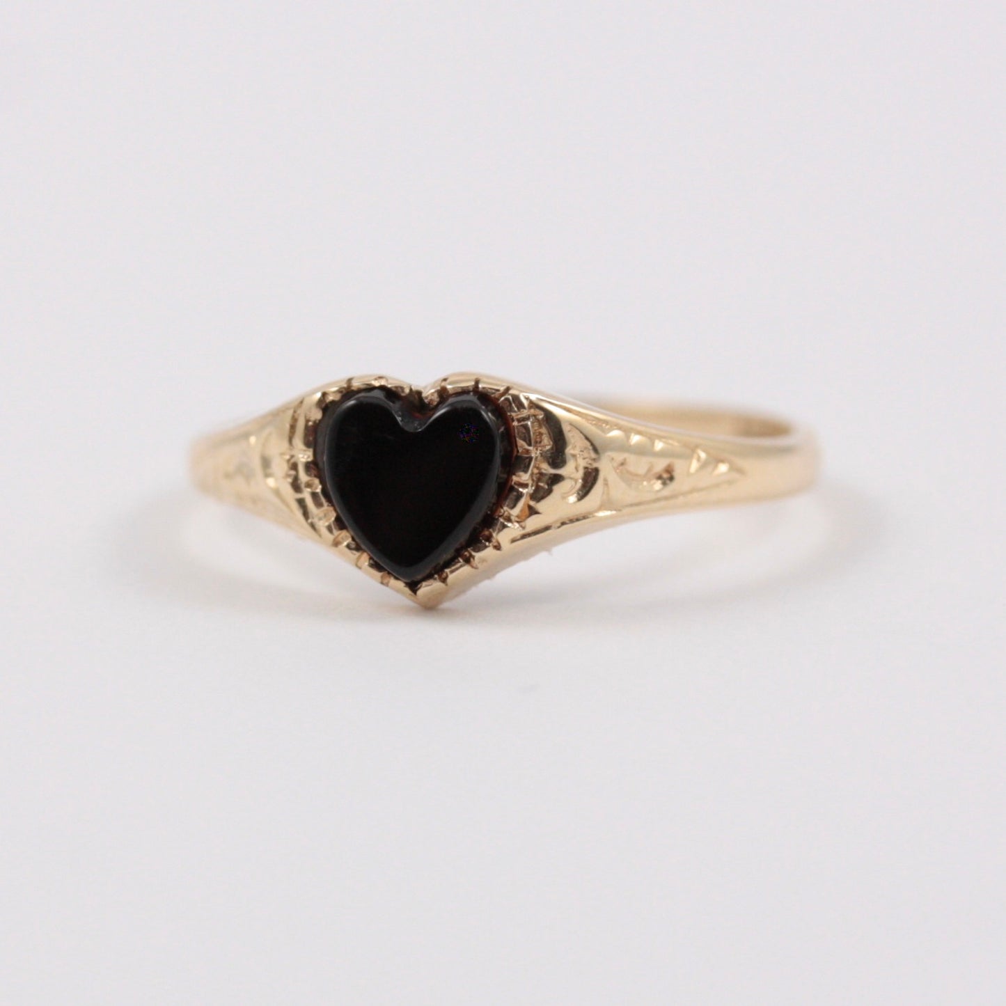 Vintage 9ct Gold Onyx Heart Signet Ring, 1993
