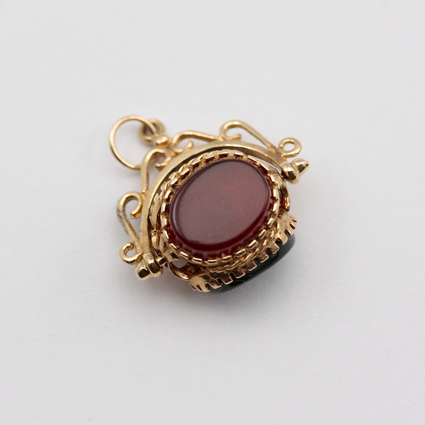 Vintage 9ct Gold Three Sided Fob Spinner Pendant - Carnelian, Onyx, Bloodstone