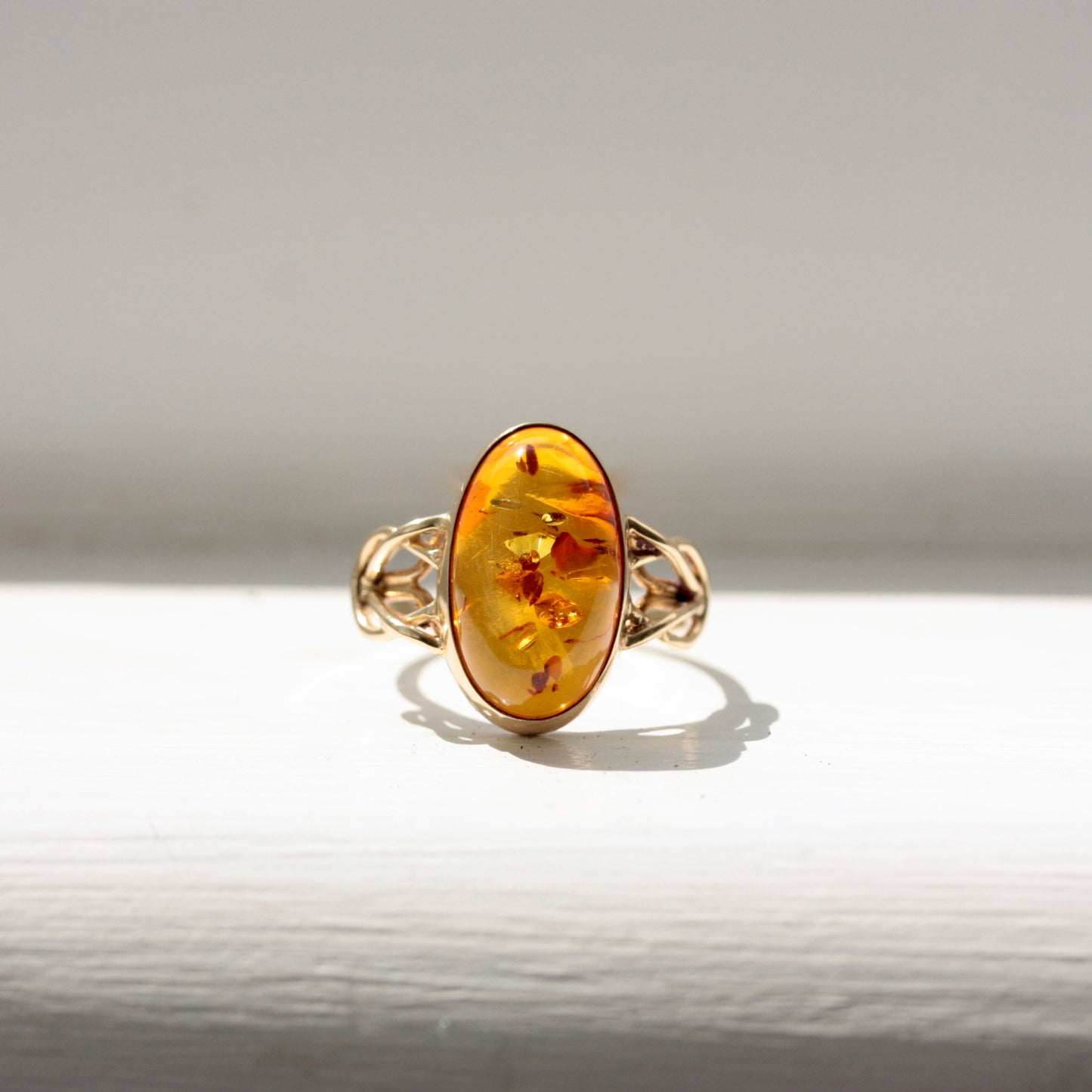 Vintage 9ct Gold and Baltic Amber Ring, 1999