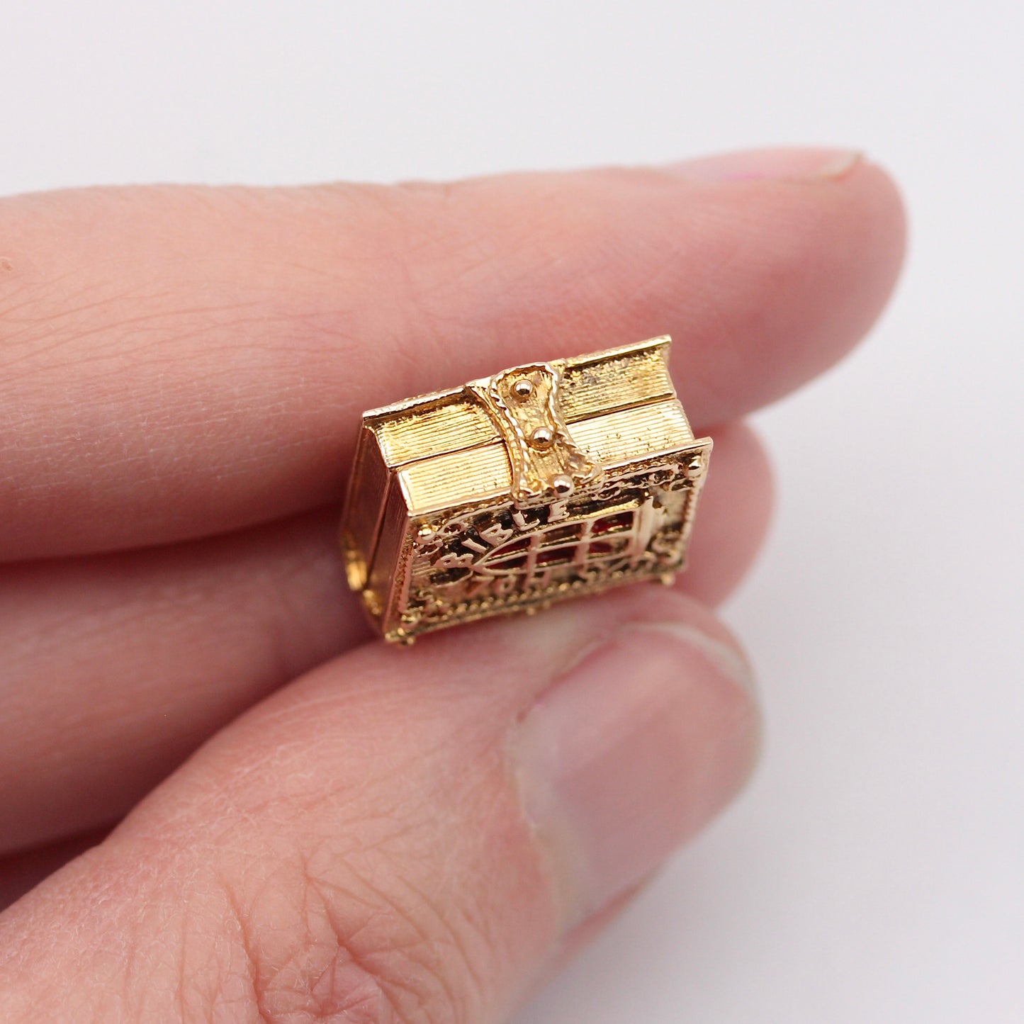 Vintage 9ct Gold Opening Bible Charm with Angel, by Nuvo, 1972