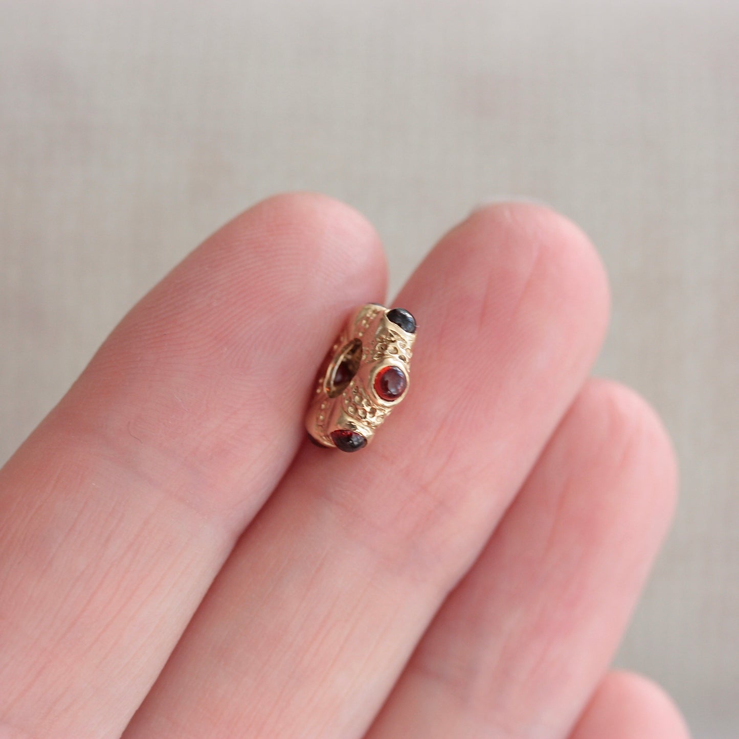 Pre-owned 14K Gold & Garnet Donut Bead Slider Pendant