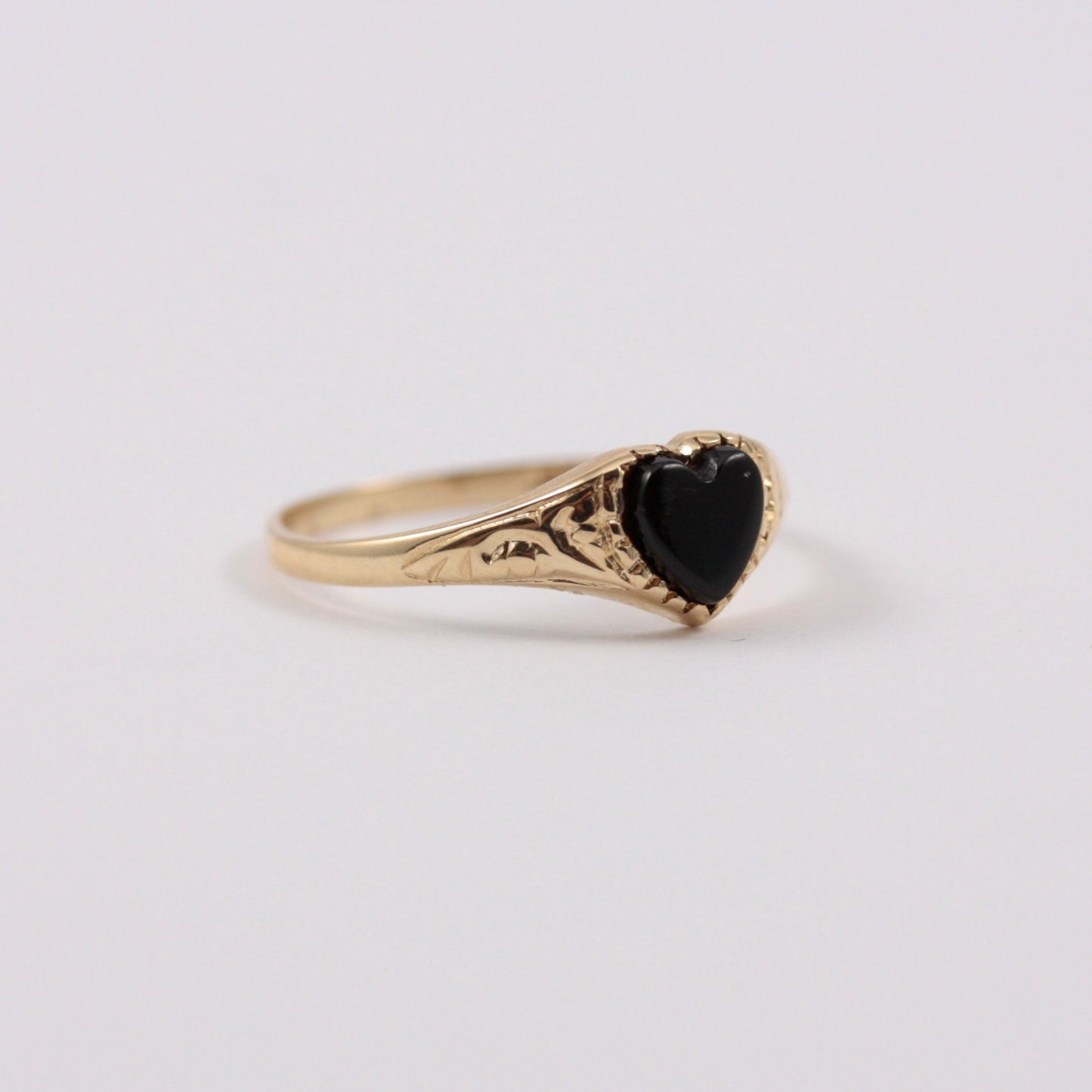 Vintage 9ct Gold Onyx Heart Signet Ring, 1993