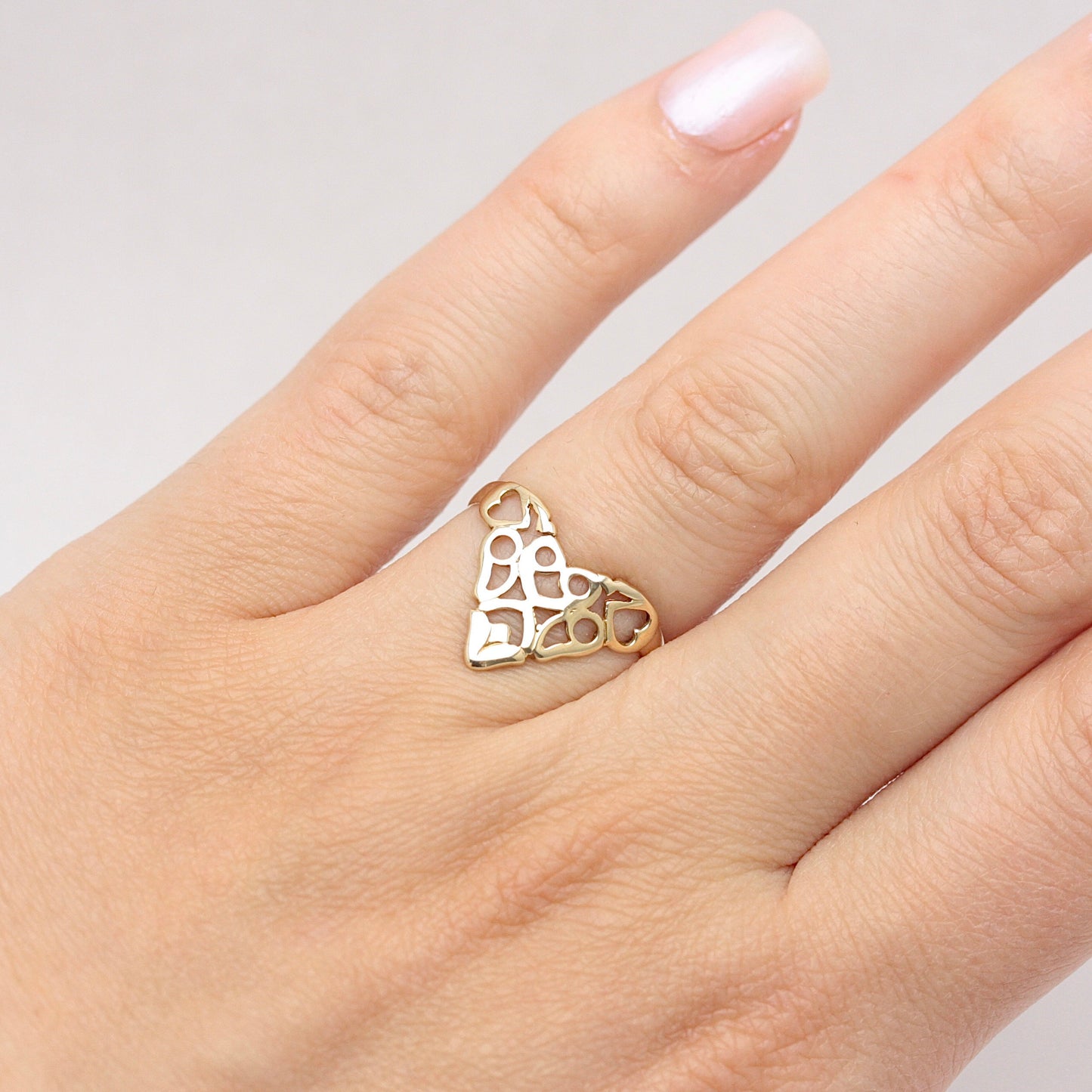 Vintage 9ct Gold Filigree Cut Out Wishbone Ring, 1993