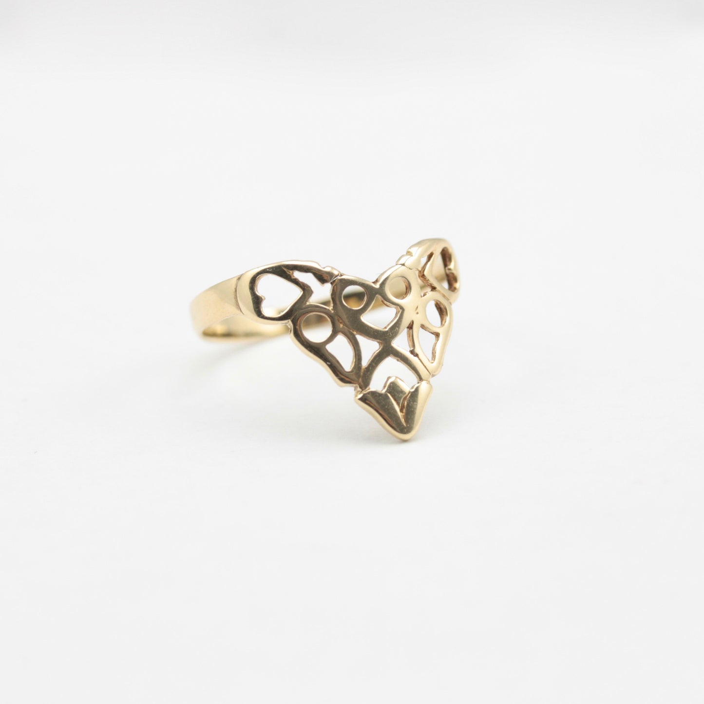 Vintage 9ct Gold Filigree Cut Out Wishbone Ring, 1993