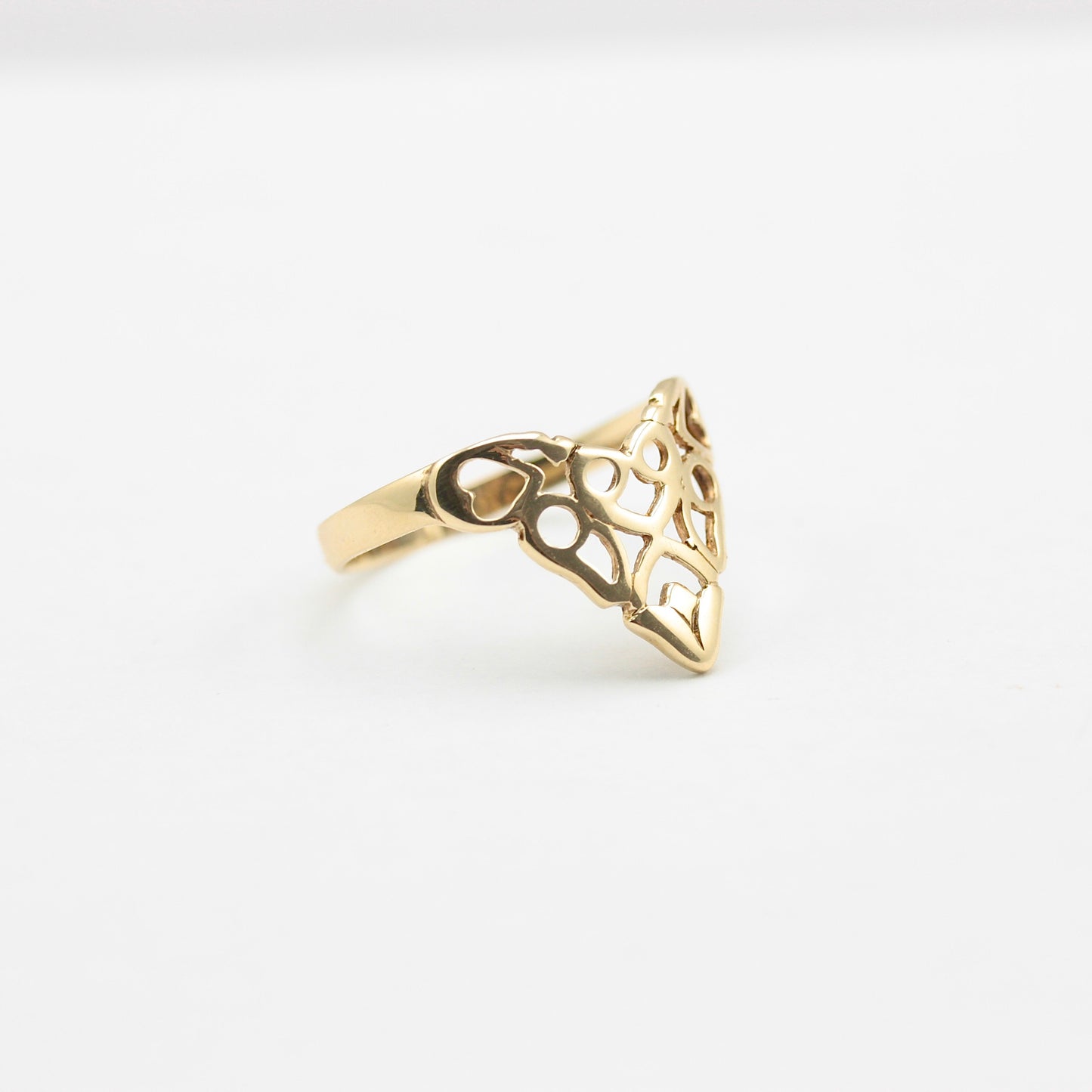 Vintage 9ct Gold Filigree Cut Out Wishbone Ring, 1993