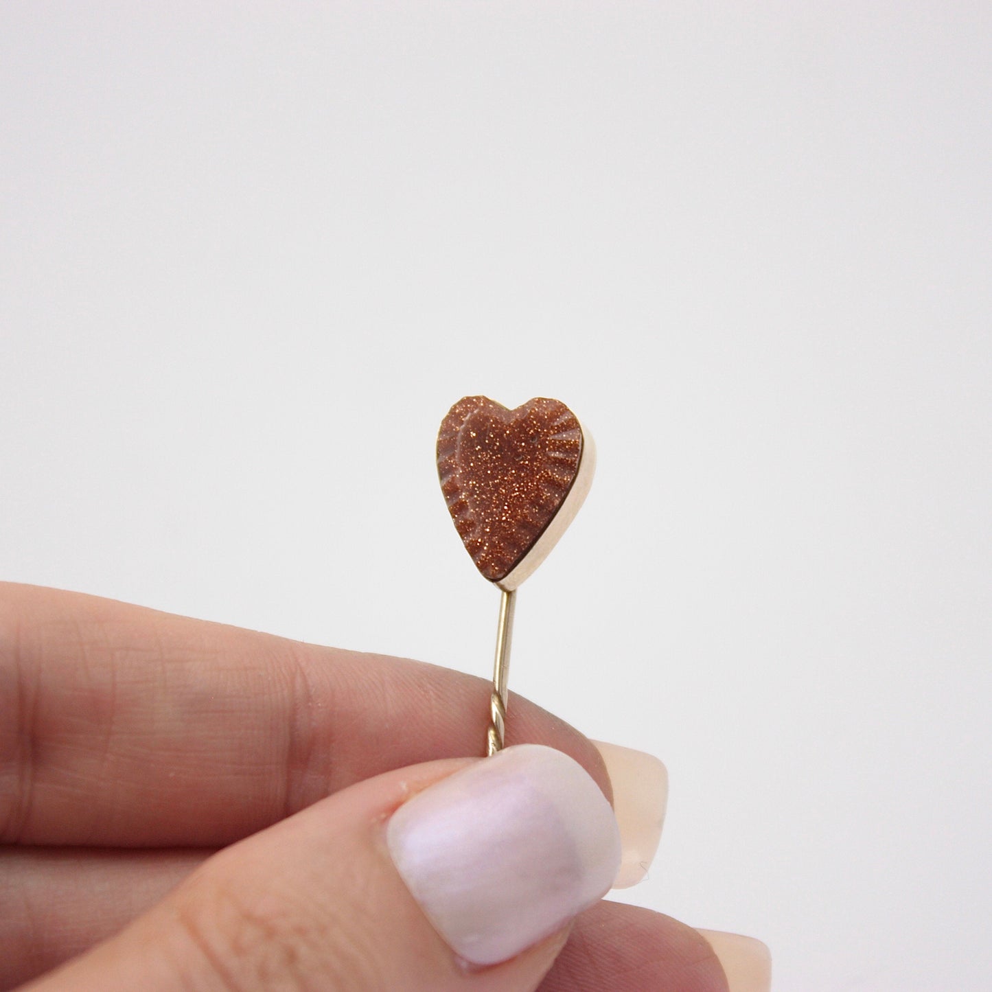 Antique Yellow Gold and Goldstone Heart Stick Pin
