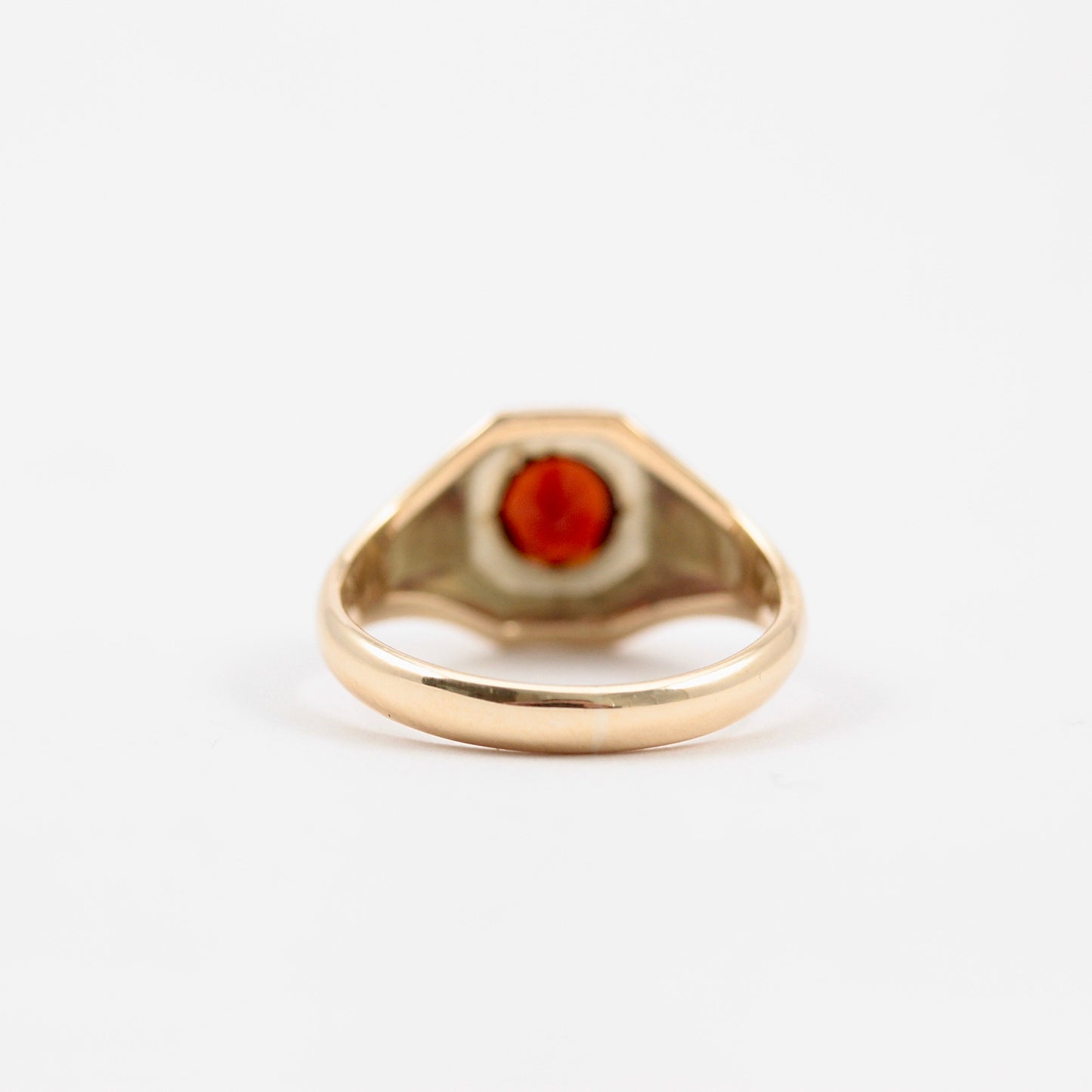 Vintage 9ct Gold Octagonal Signet Ring with Star Set Garnet, 1969