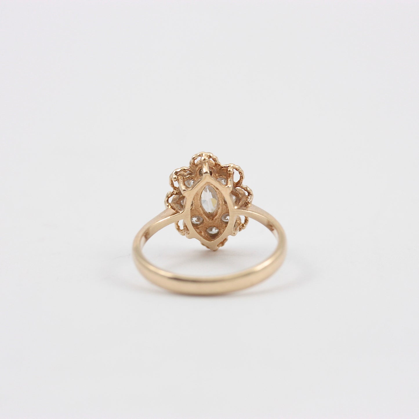 Vintage 9ct Gold Rope Edge Clear Cubic Zirconia Cluster Ring, 1970s