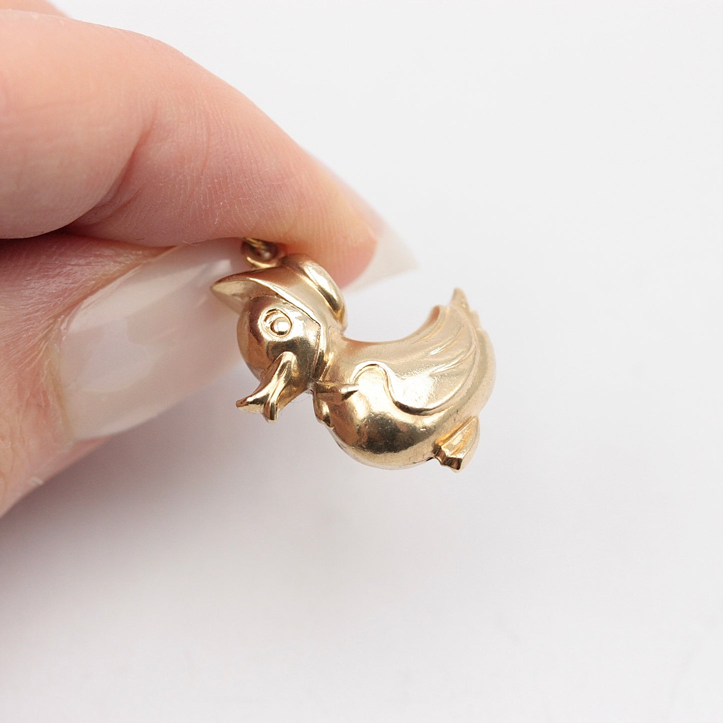 Vintage 9ct Gold Puffy 'Mother Duck' in Bonnet Charm, 1979