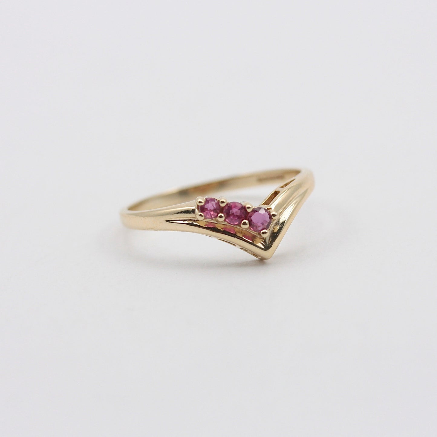 Vintage 9ct Gold Ruby Wishbone 3 Stone Ring, 1990s