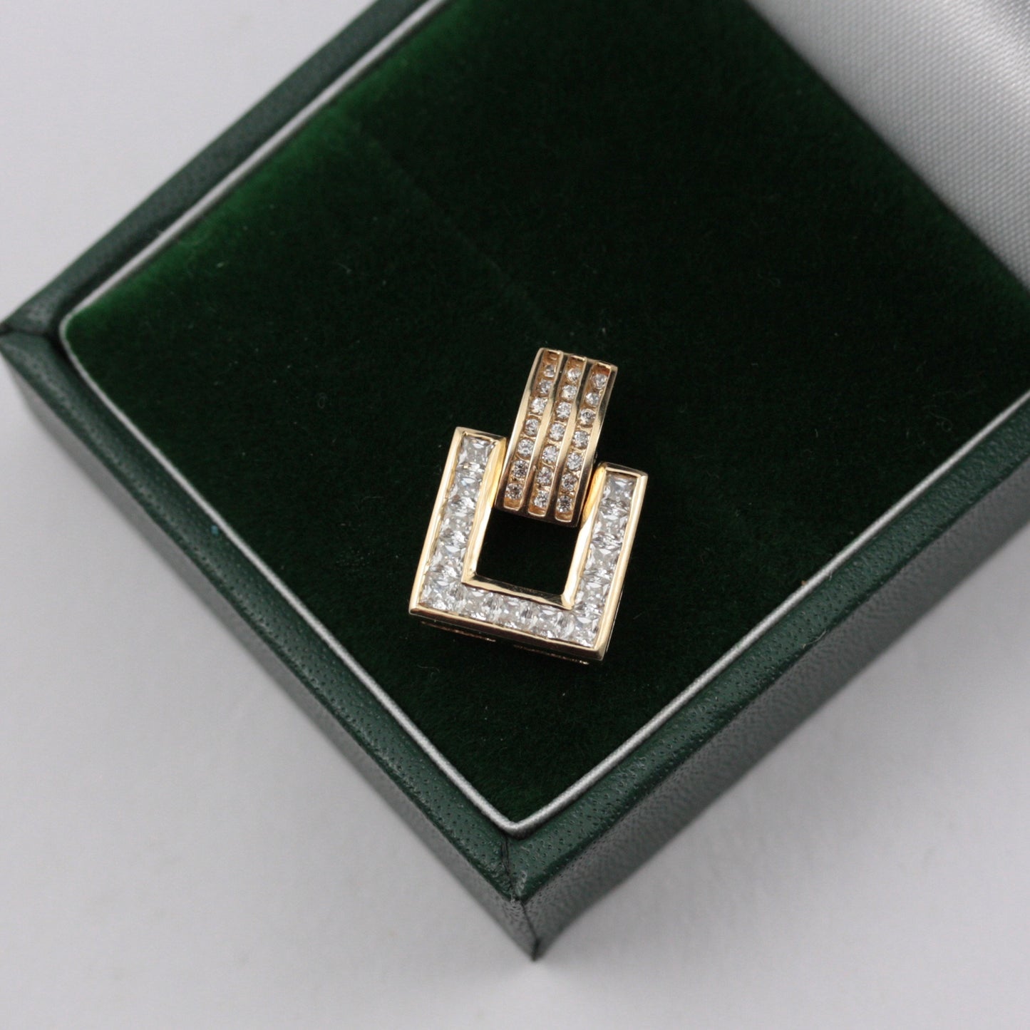 vintage 14ct gold cz square pendant diamonique