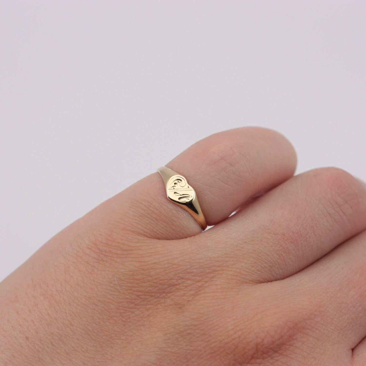 Vintage 9ct Gold Heart Signet Ring with Initial 'A', 1983