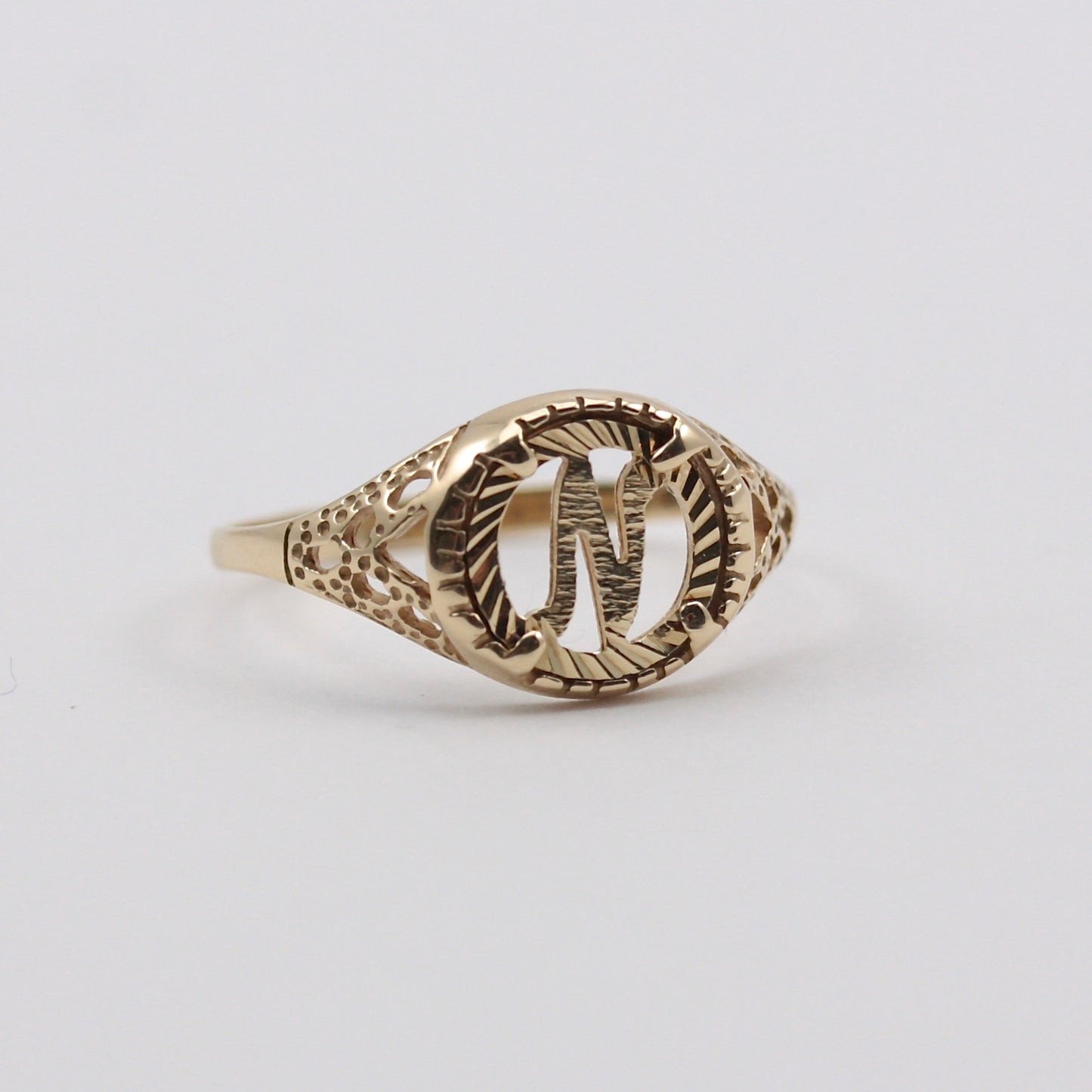 Vintage 9ct Gold Coin Style Letter 'N' Ring, 1993