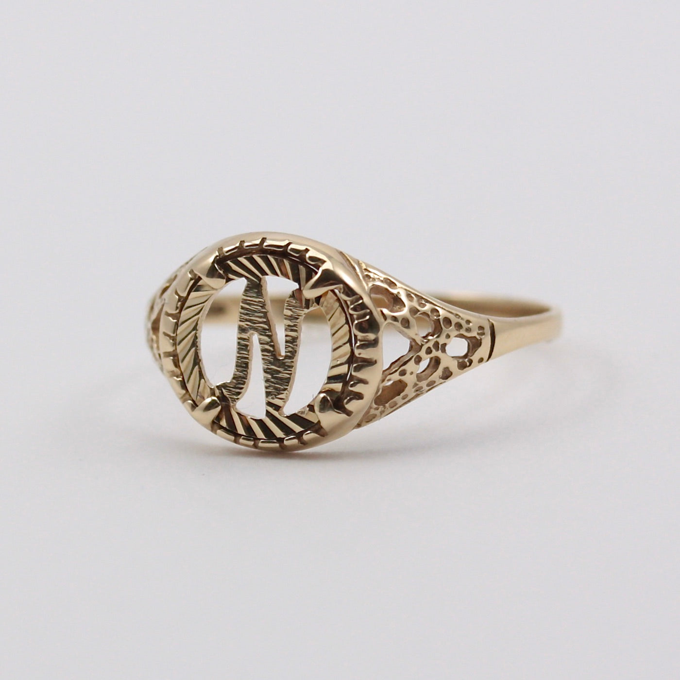 Vintage 9ct Gold Coin Style Letter 'N' Ring, 1993