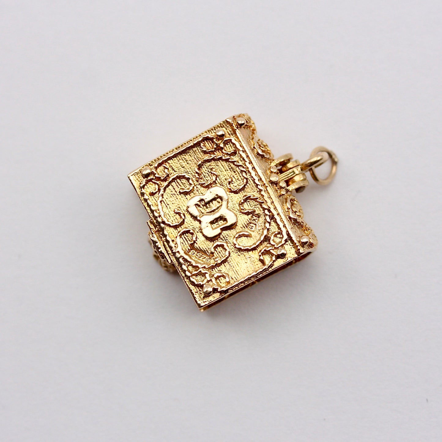 Vintage 9ct Gold Opening Bible Charm with Angel, by Nuvo, 1972