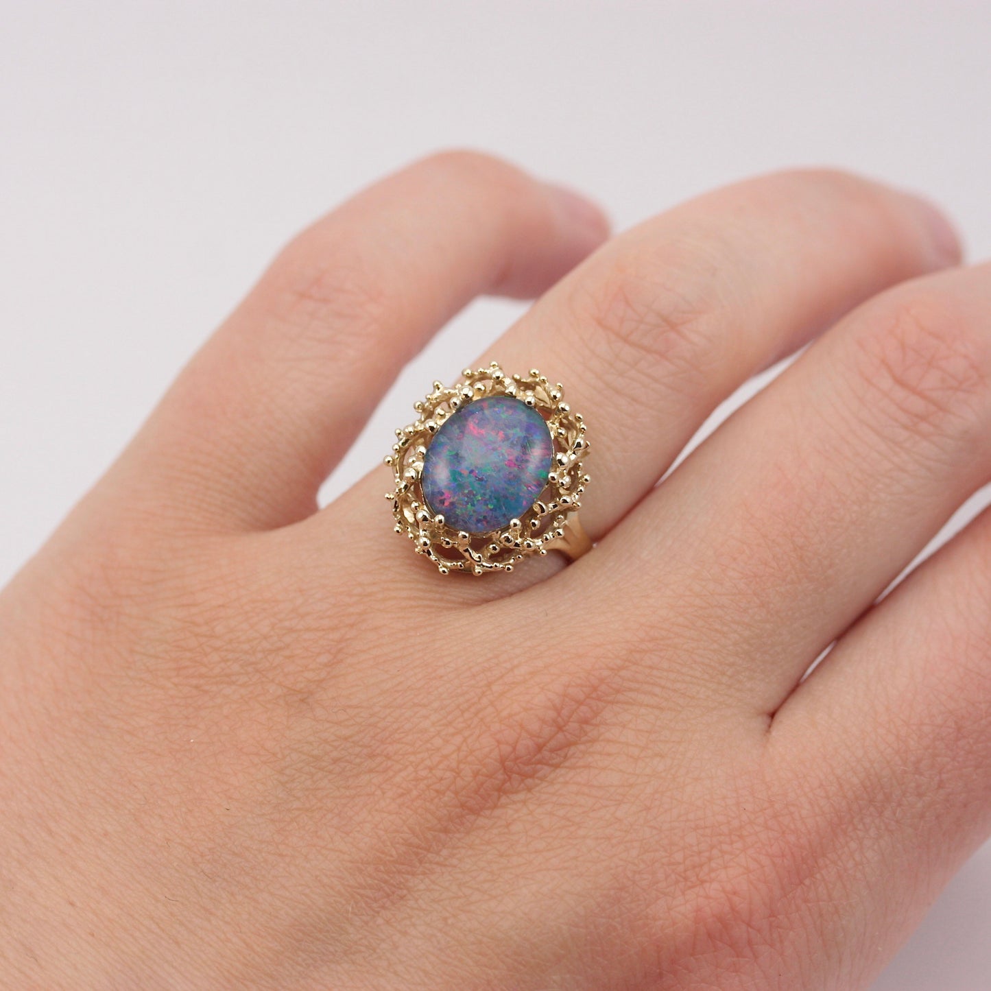 Vintage 9ct Gold Opal Triplet Statement Ring, 1976