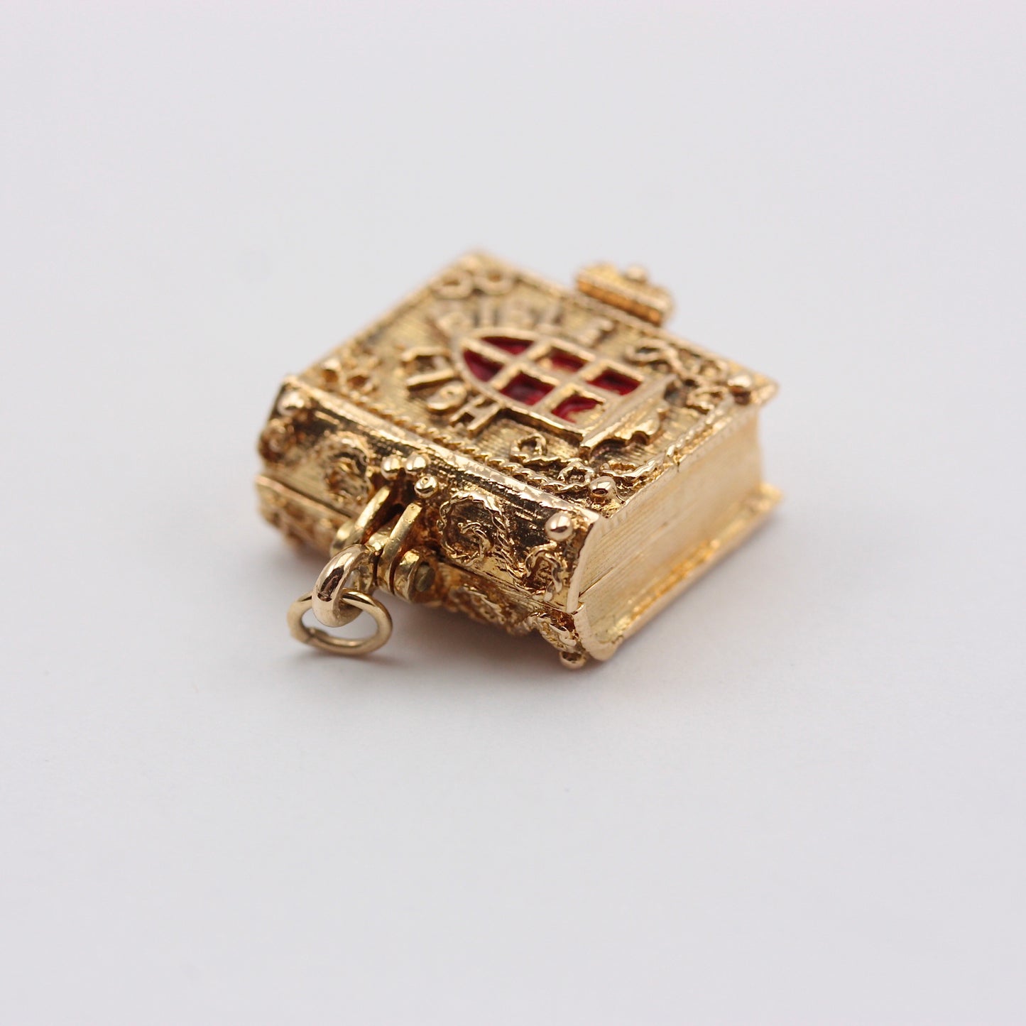 Vintage 9ct Gold Opening Bible Charm with Angel, by Nuvo, 1972