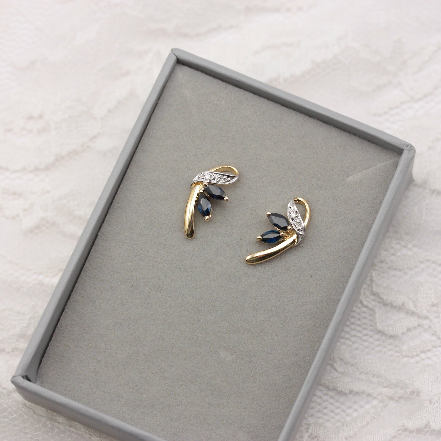 modern 9ct gold marquise sapphire studs