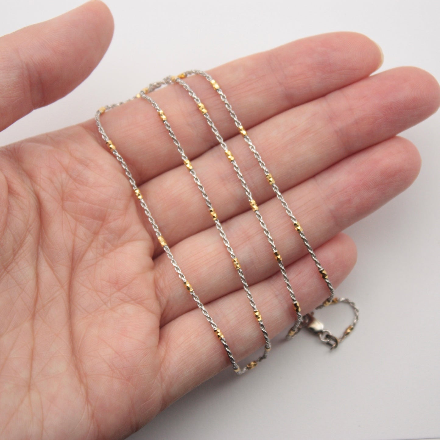 Pre-owned 9ct White Gold Rope Chain Necklace with Yellow Gold Beads