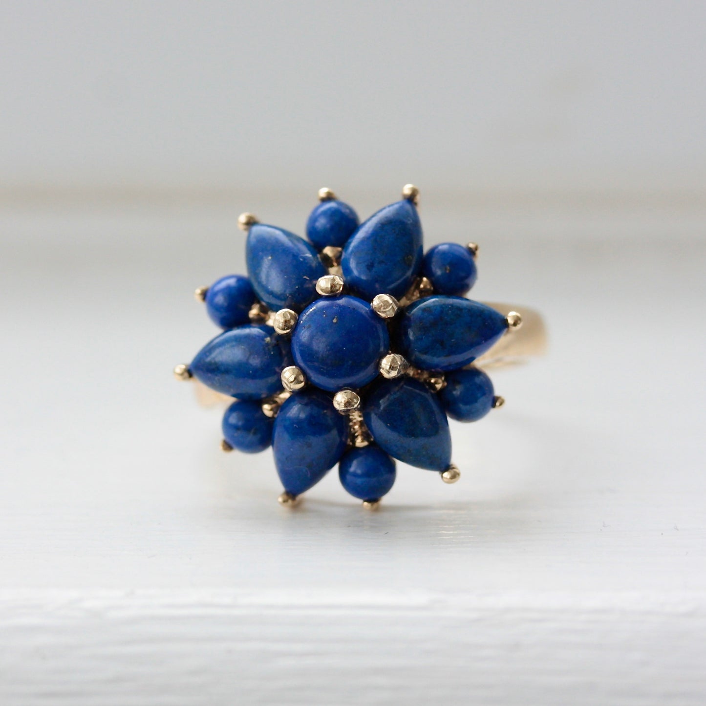 Pre-owned 9ct Gold Lapis Lazuli Flower Cluster Ring, 2008