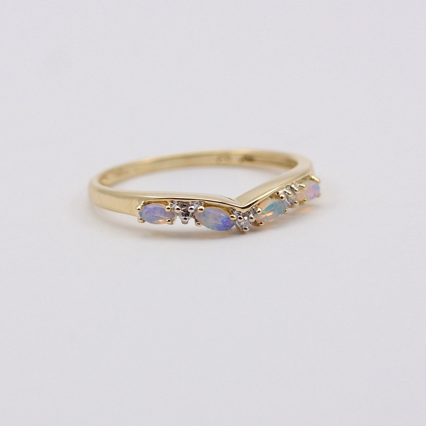 Pre-owned 9ct Gold Opal and Diamond Wishbone Ring, 2002