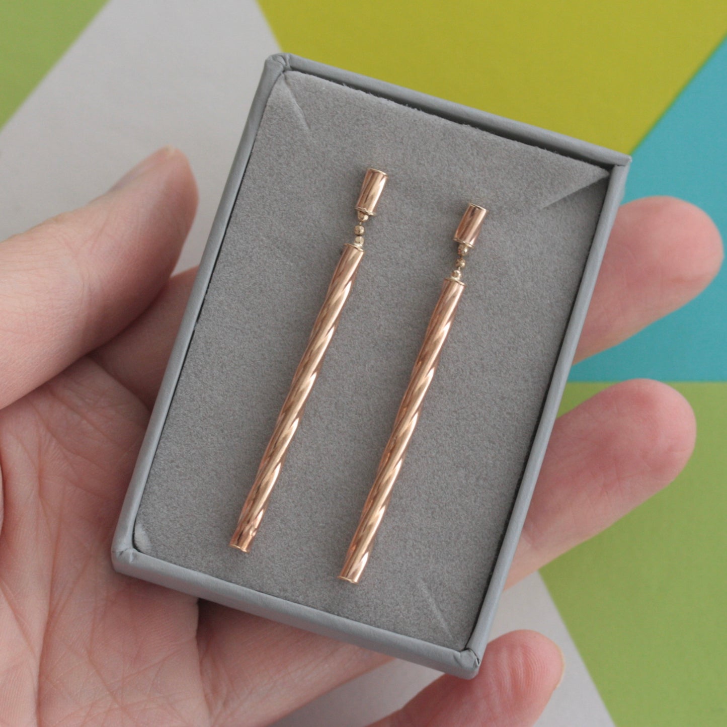 9ct gold tube twist dangle earrings